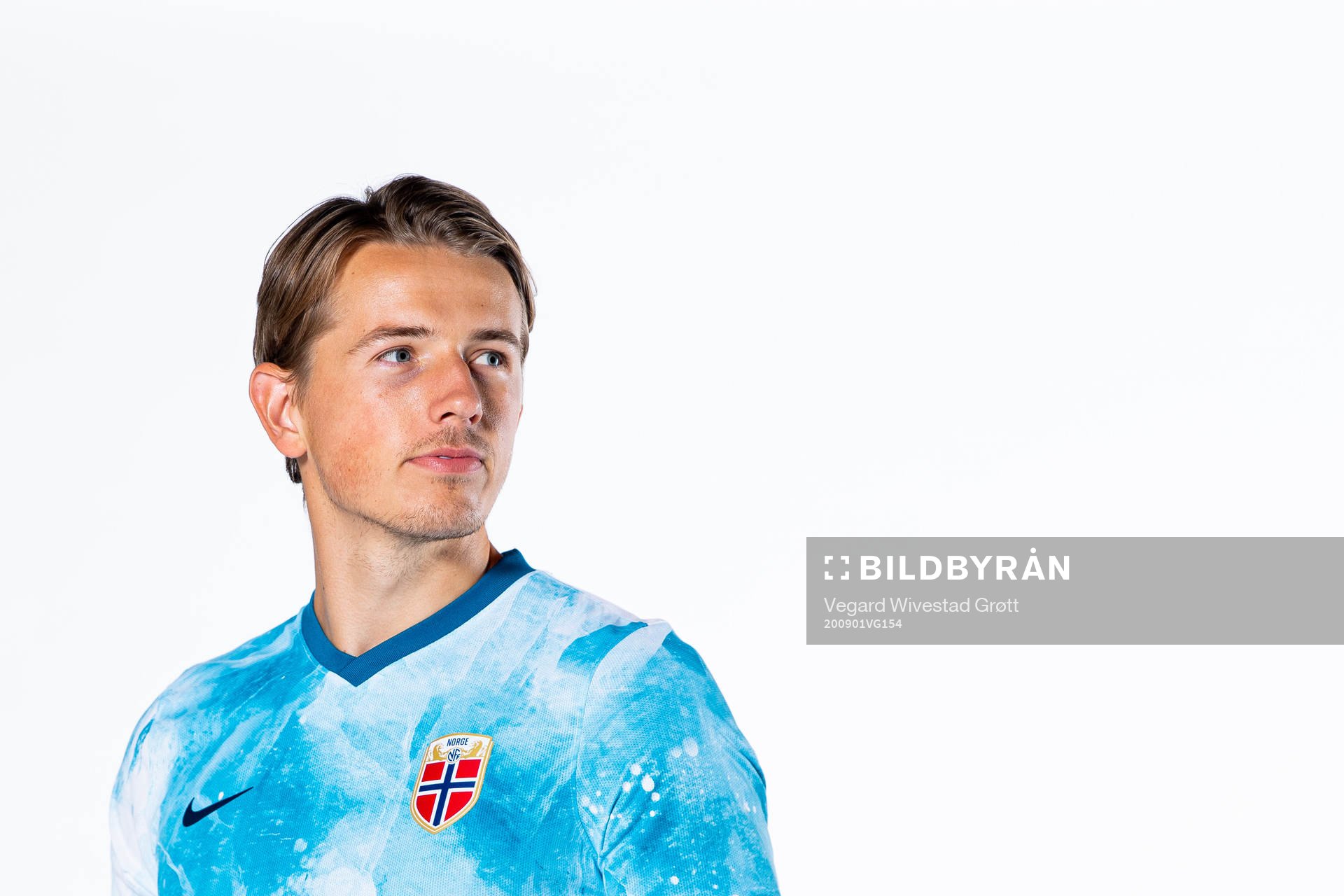 Sander Berge of the Norwegian national football team poses
