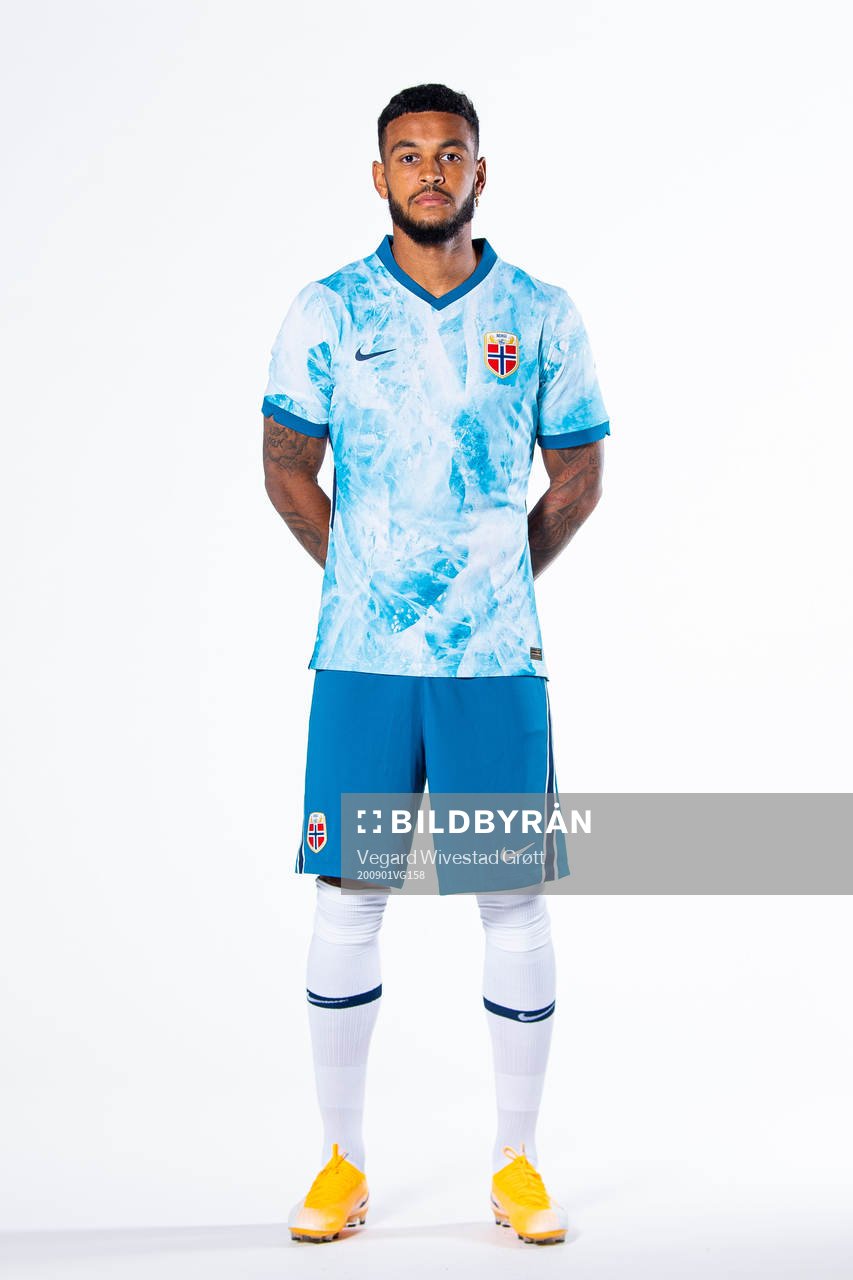Joshua King of the Norwegian national football team poses