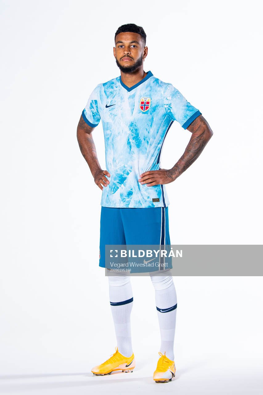 Joshua King of the Norwegian national football team poses