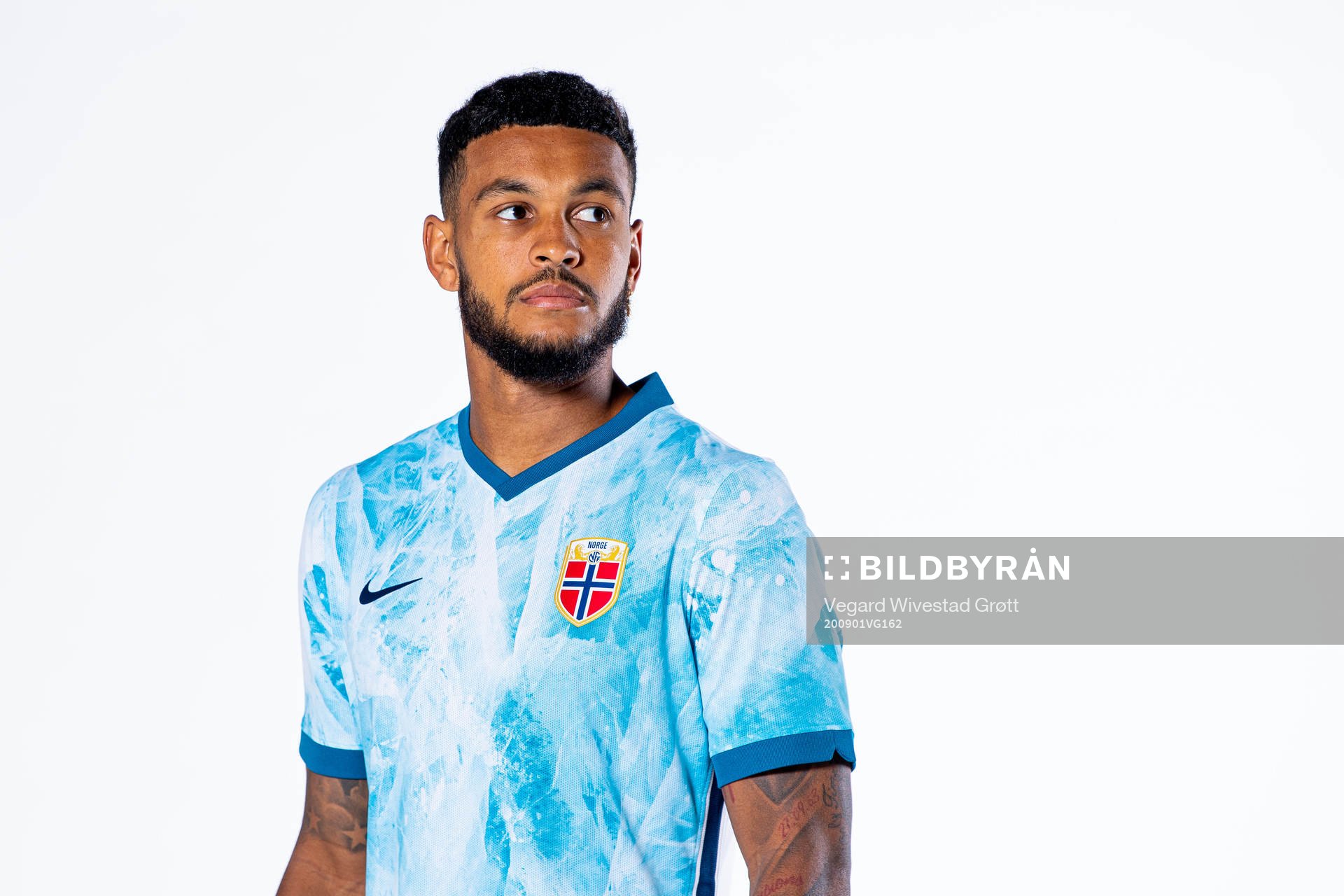 Joshua King of the Norwegian national football team poses