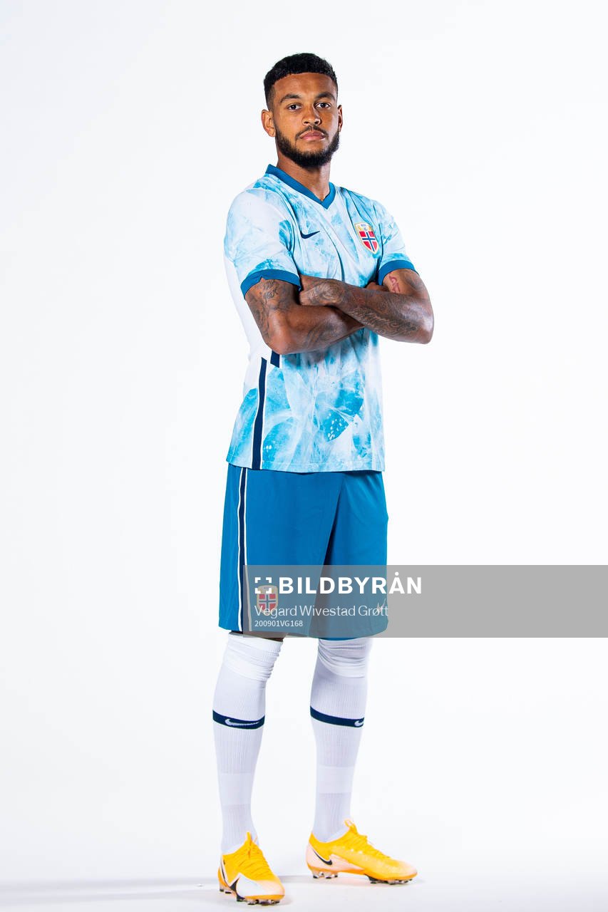 Joshua King of the Norwegian national football team poses