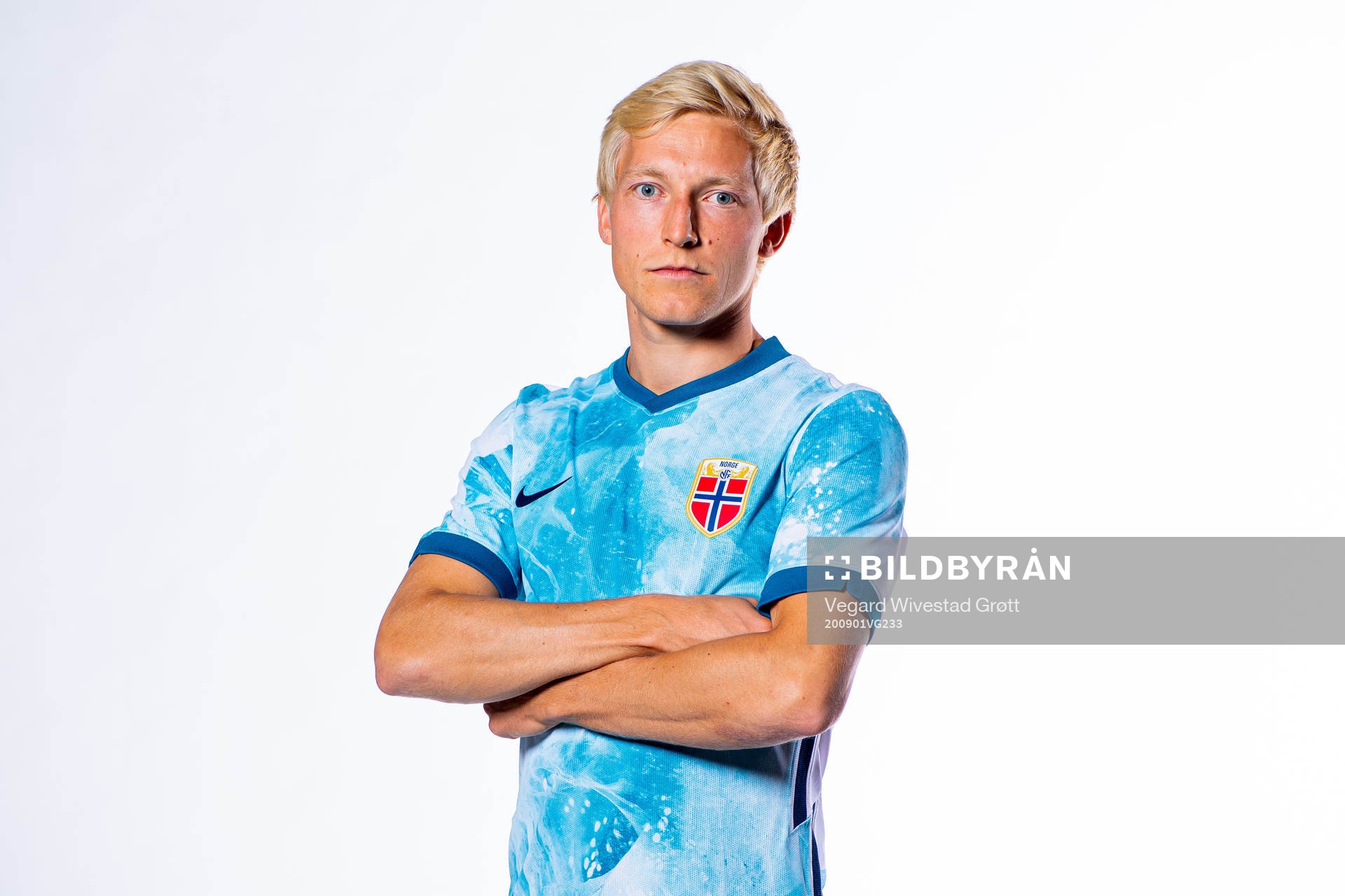Birger Meling of the Norwegian national football team poses