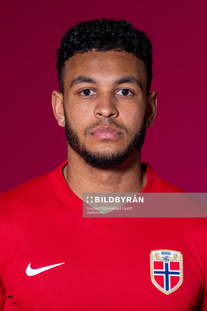 Joshua King of the Norwegian national football team poses