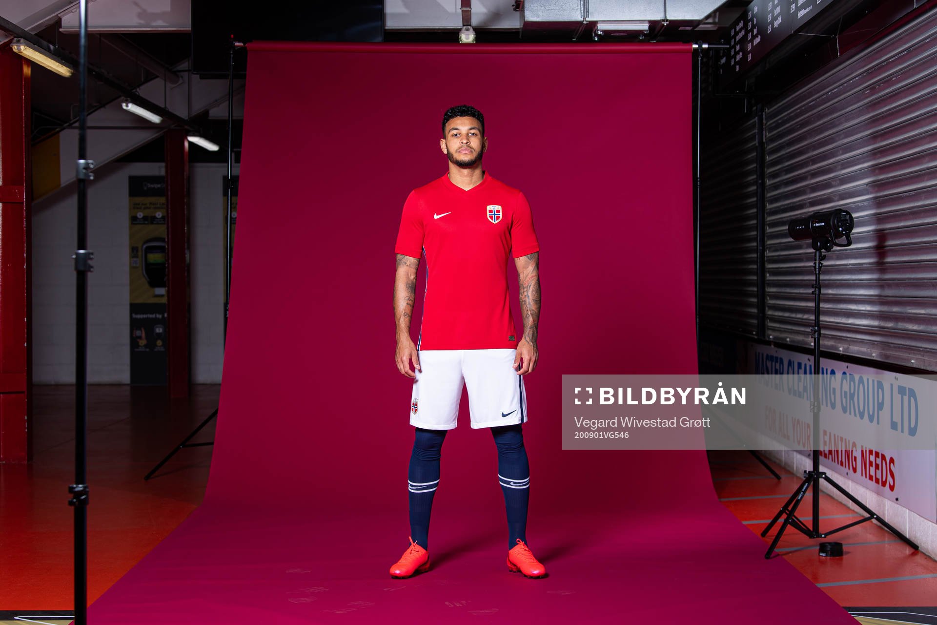 Joshua King of the Norwegian national football team poses