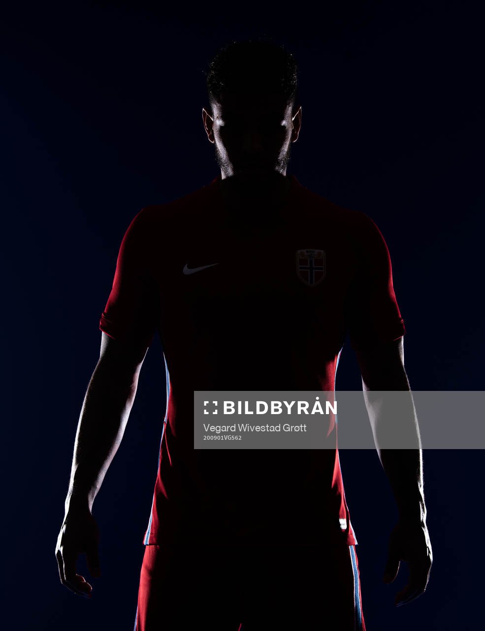 Joshua King of the Norwegian national football team poses