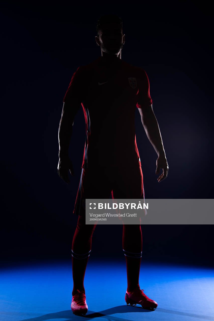 Joshua King of the Norwegian national football team poses