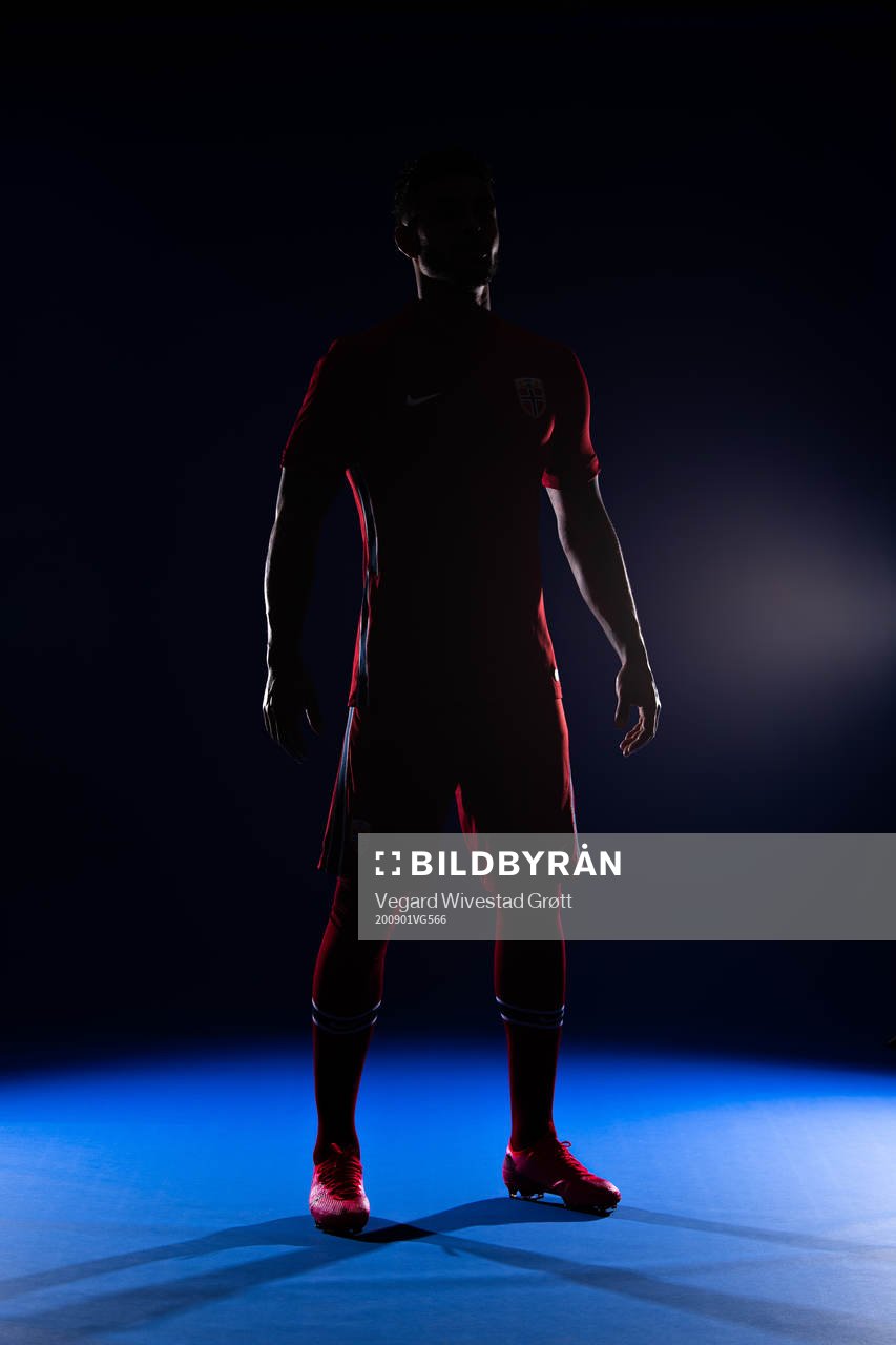 Joshua King of the Norwegian national football team poses