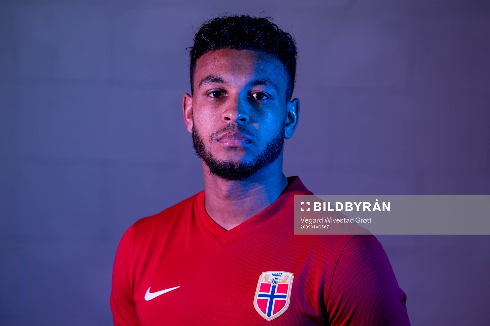 Joshua King of the Norwegian national football team poses