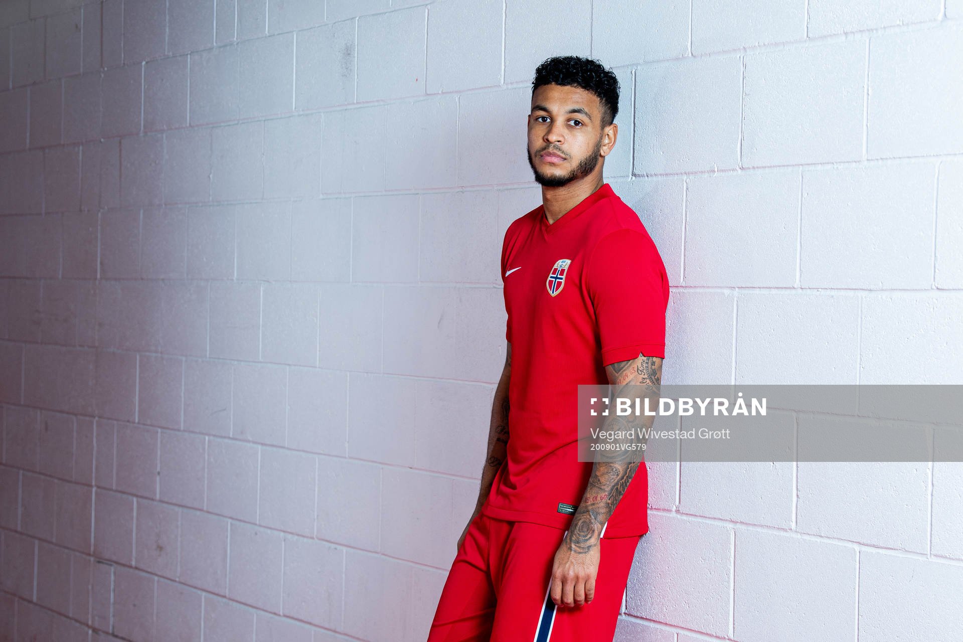 Joshua King of the Norwegian national football team poses