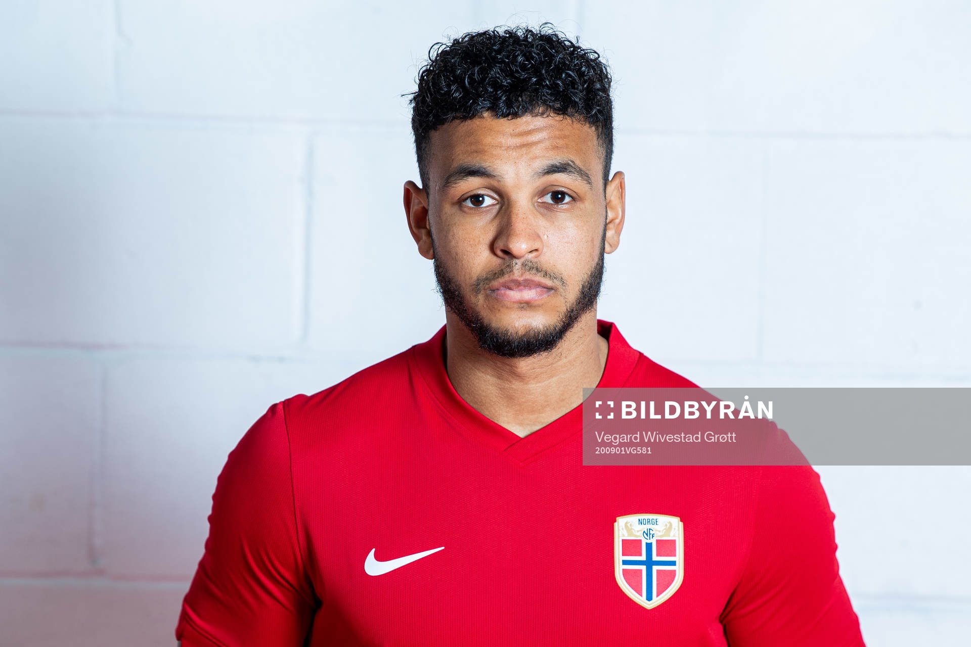 Joshua King of the Norwegian national football team poses