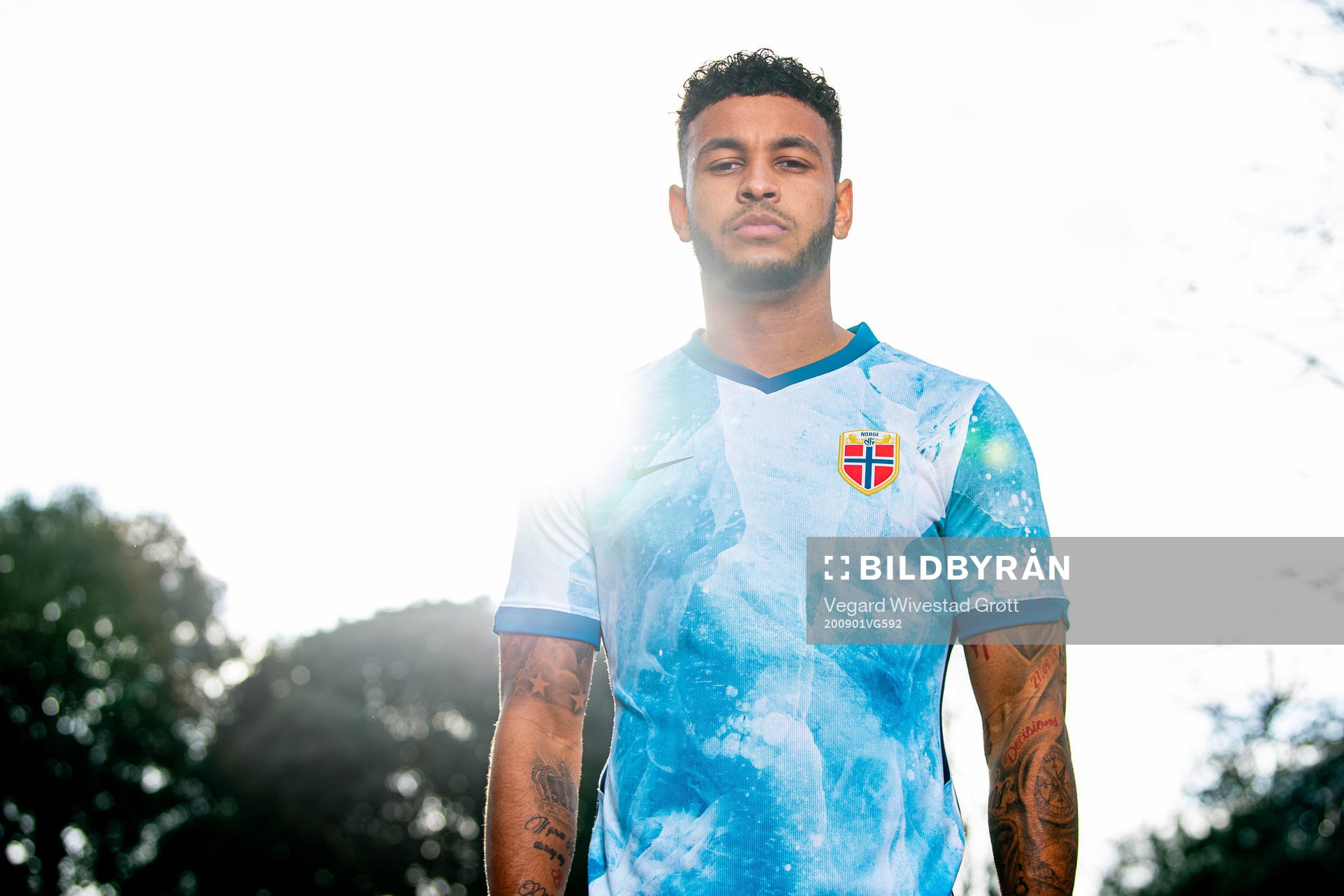 Joshua King of the Norwegian national football team poses