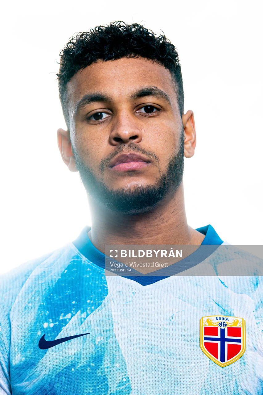 Joshua King of the Norwegian national football team poses