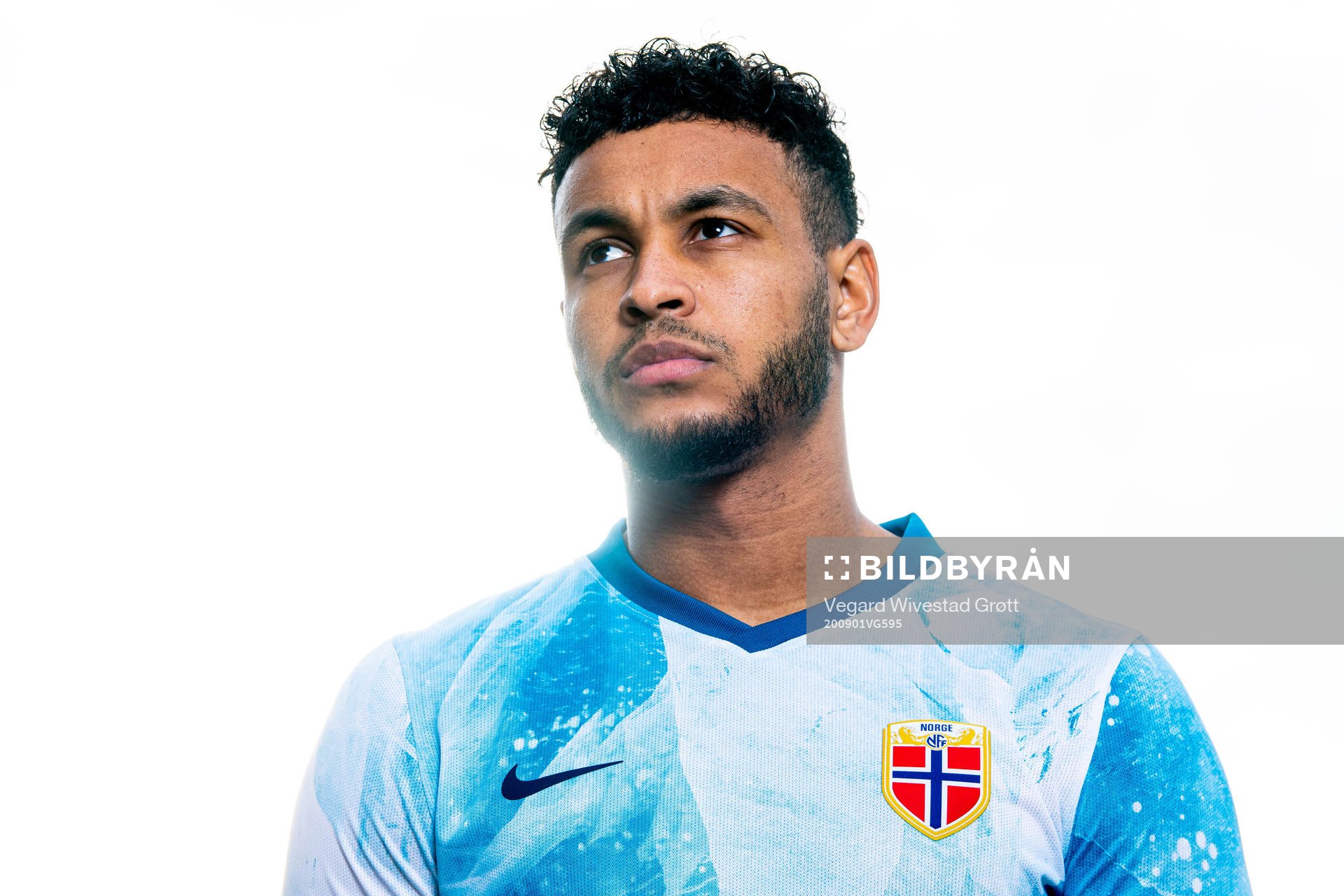 Joshua King of the Norwegian national football team poses