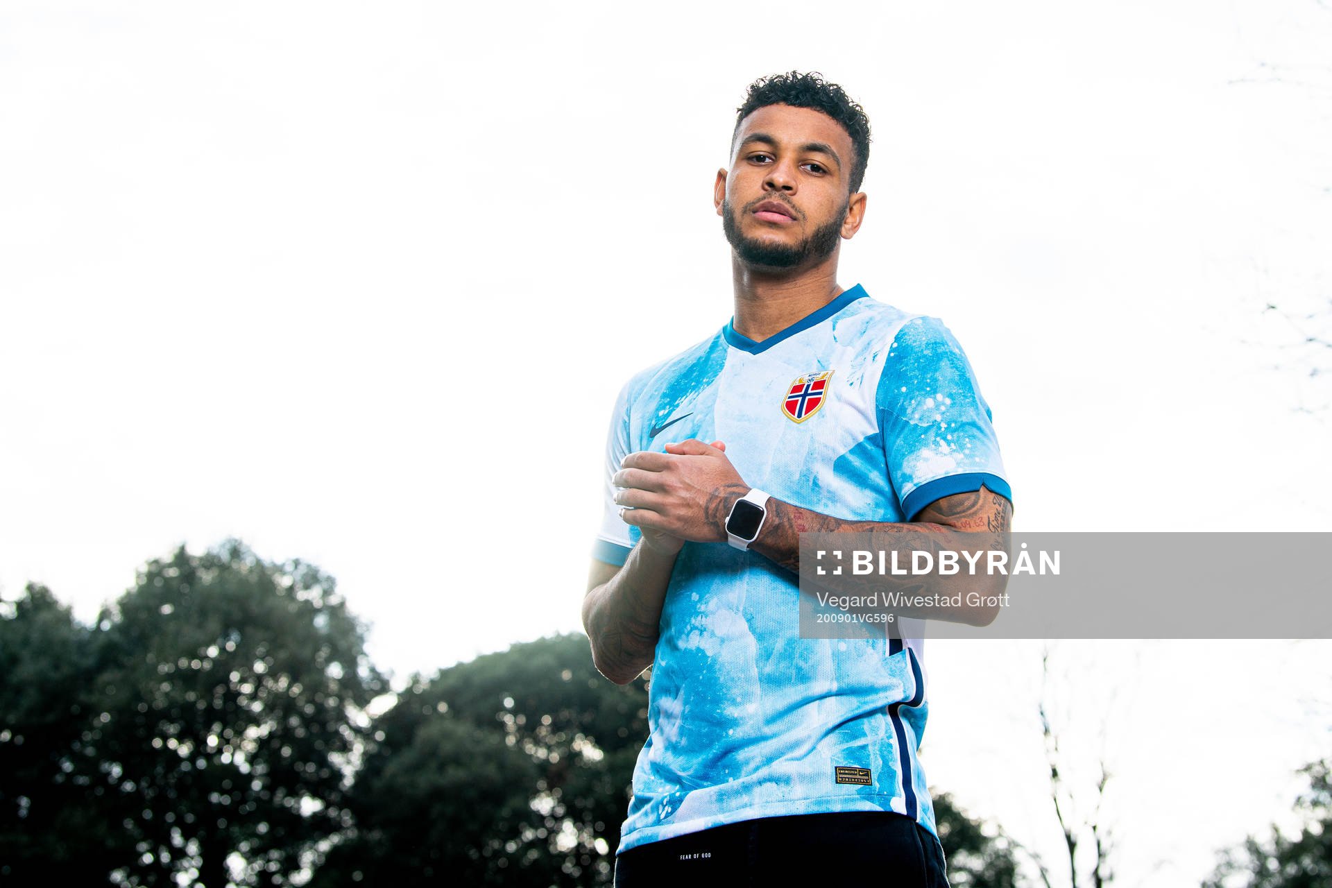 Joshua King of the Norwegian national football team poses