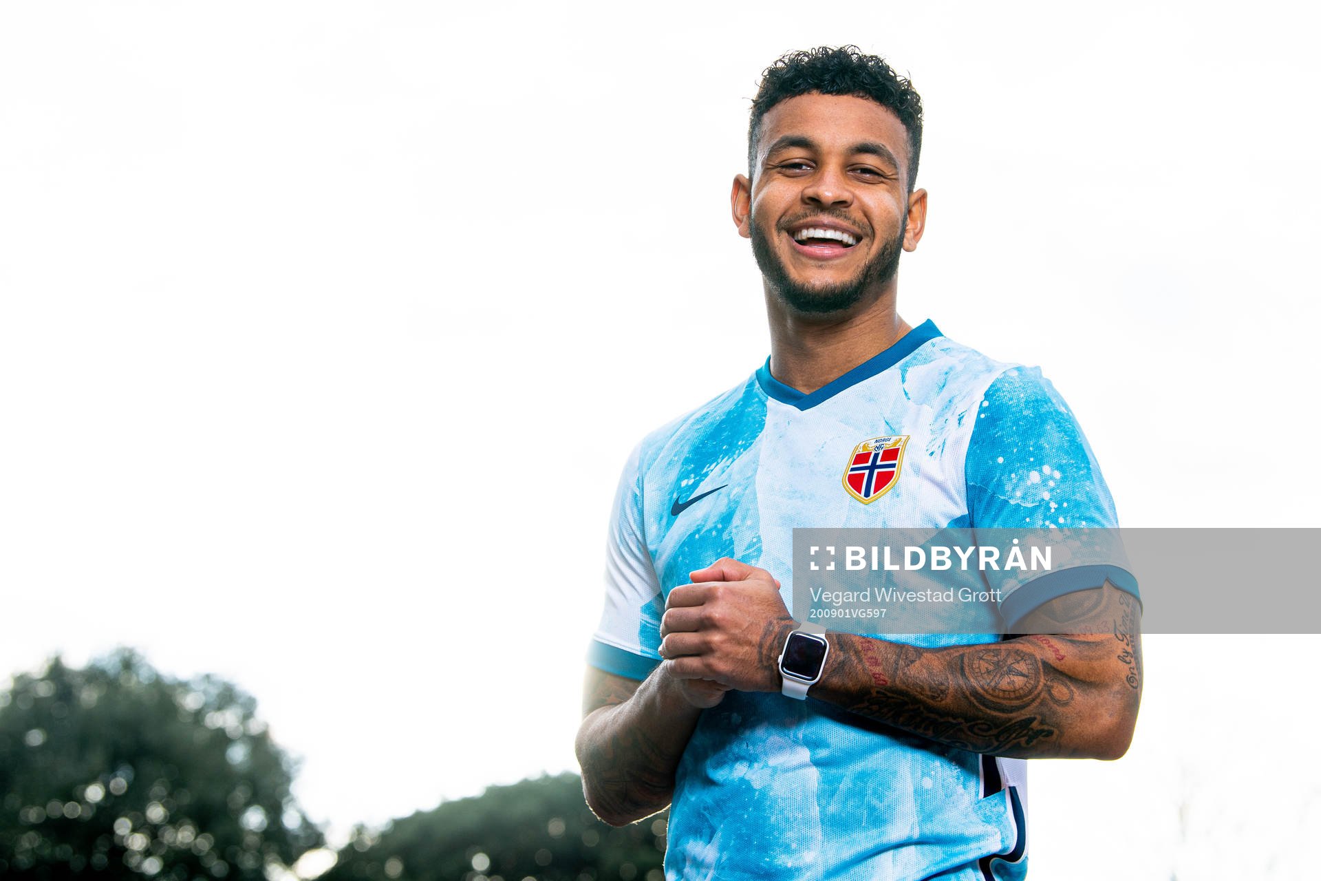 Joshua King of the Norwegian national football team poses