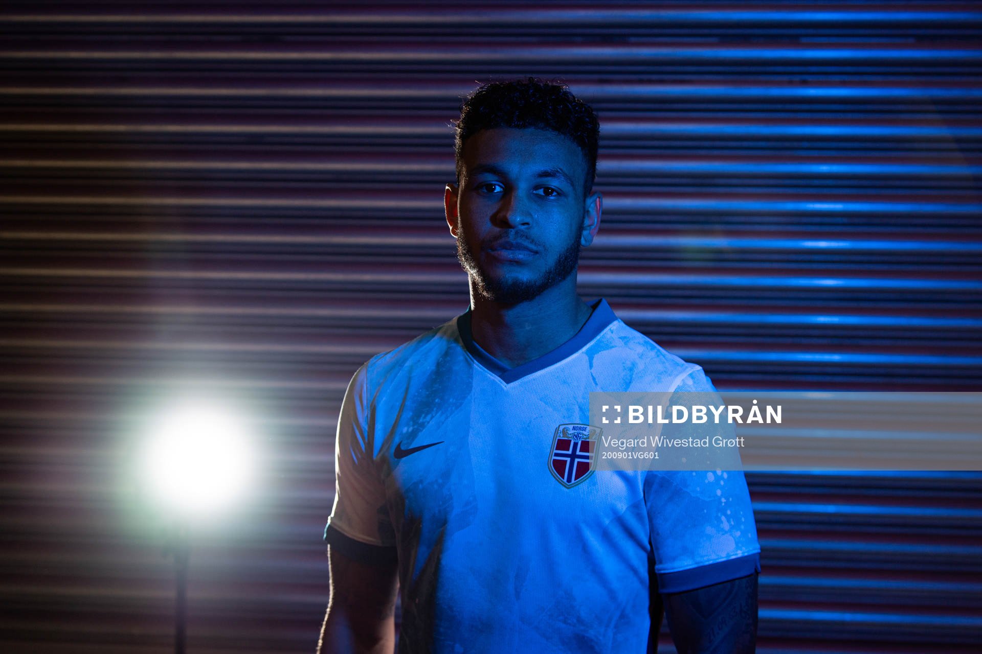Joshua King of the Norwegian national football team poses