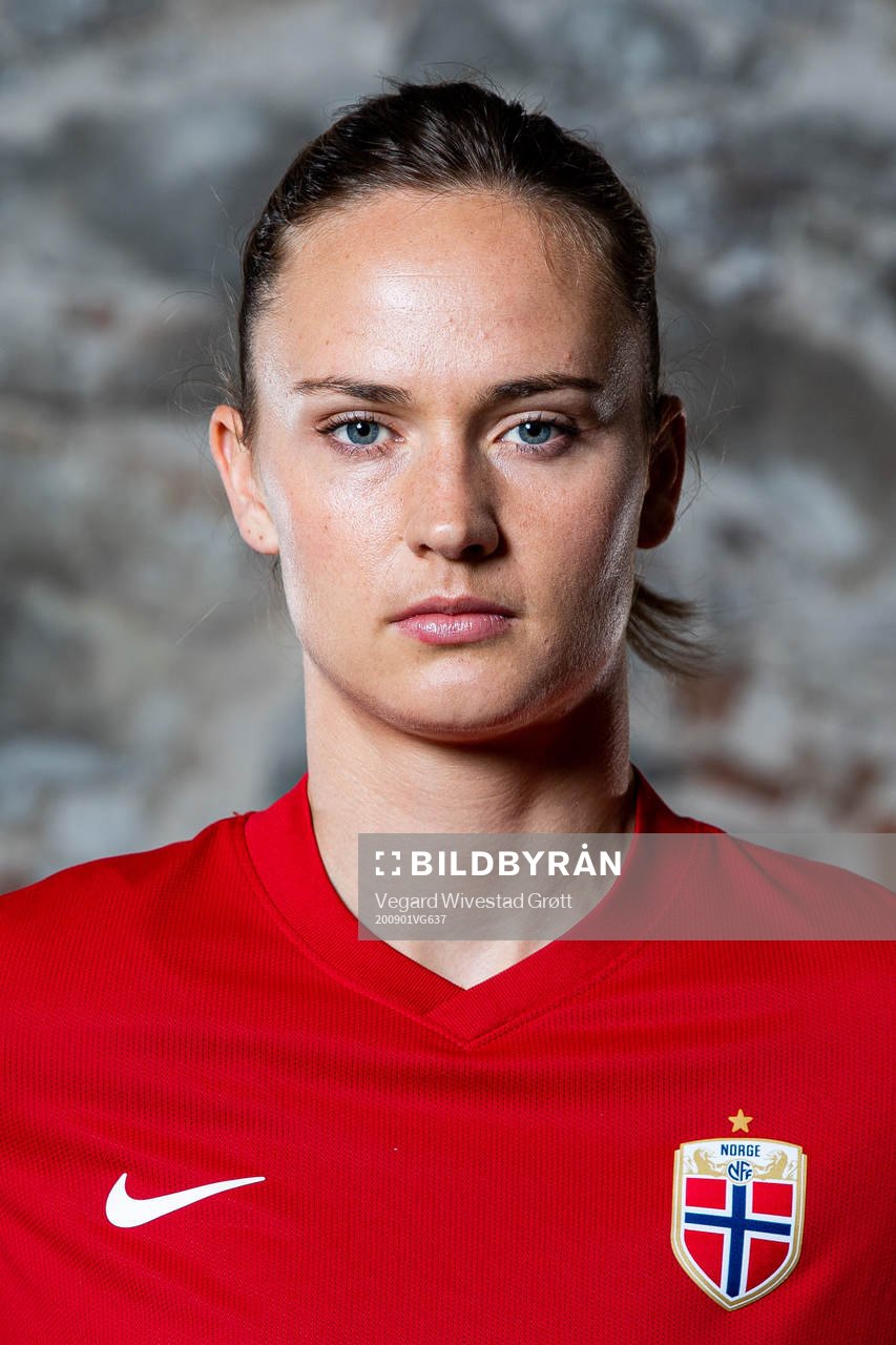 Caroline Graham Hansen of the Norwegian national football team poses for a portrait on February 17, 2020 in Barcelona.