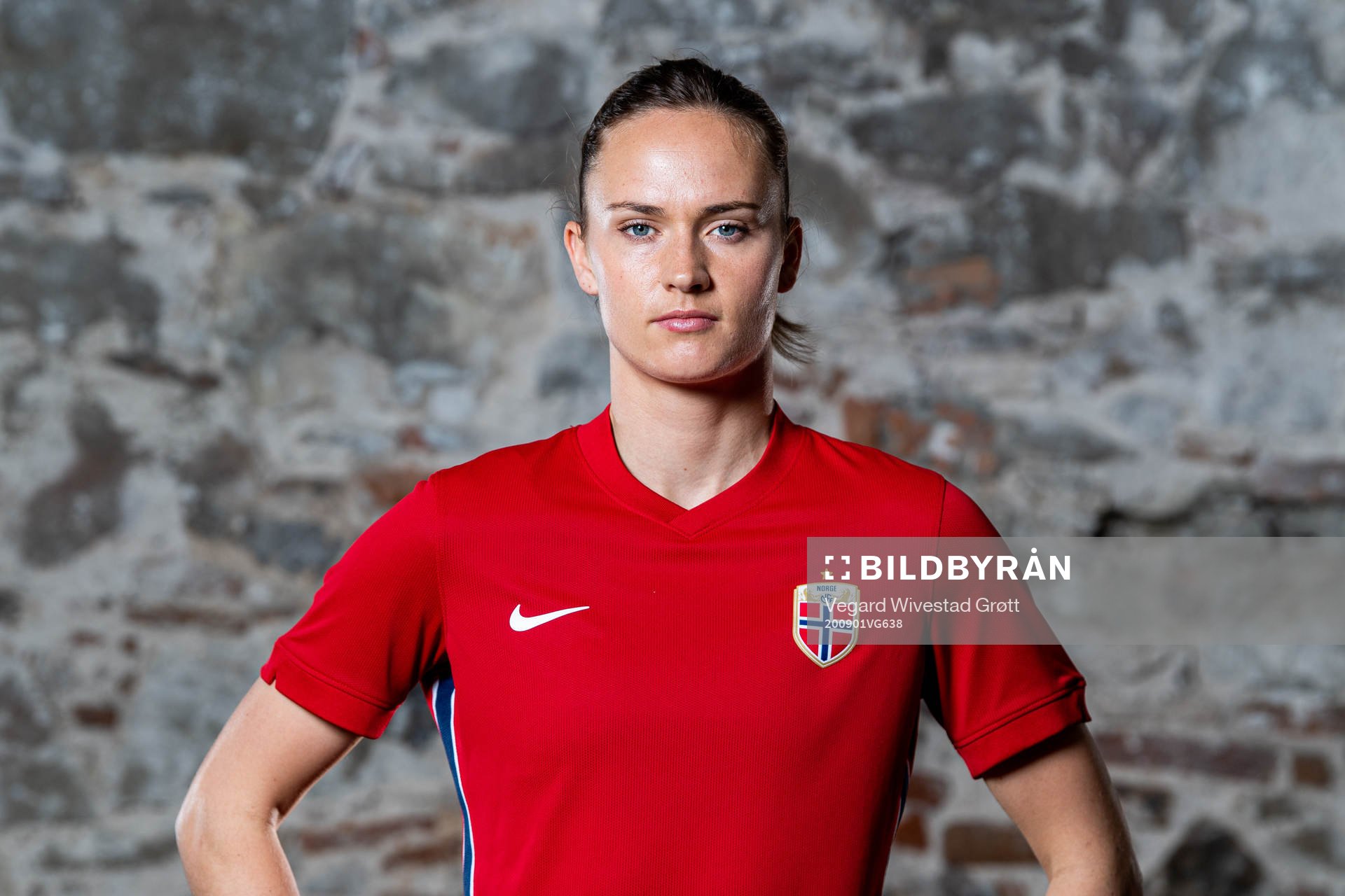 Caroline Graham Hansen of the Norwegian national football team poses for a portrait on February 17, 2020 in Barcelona.