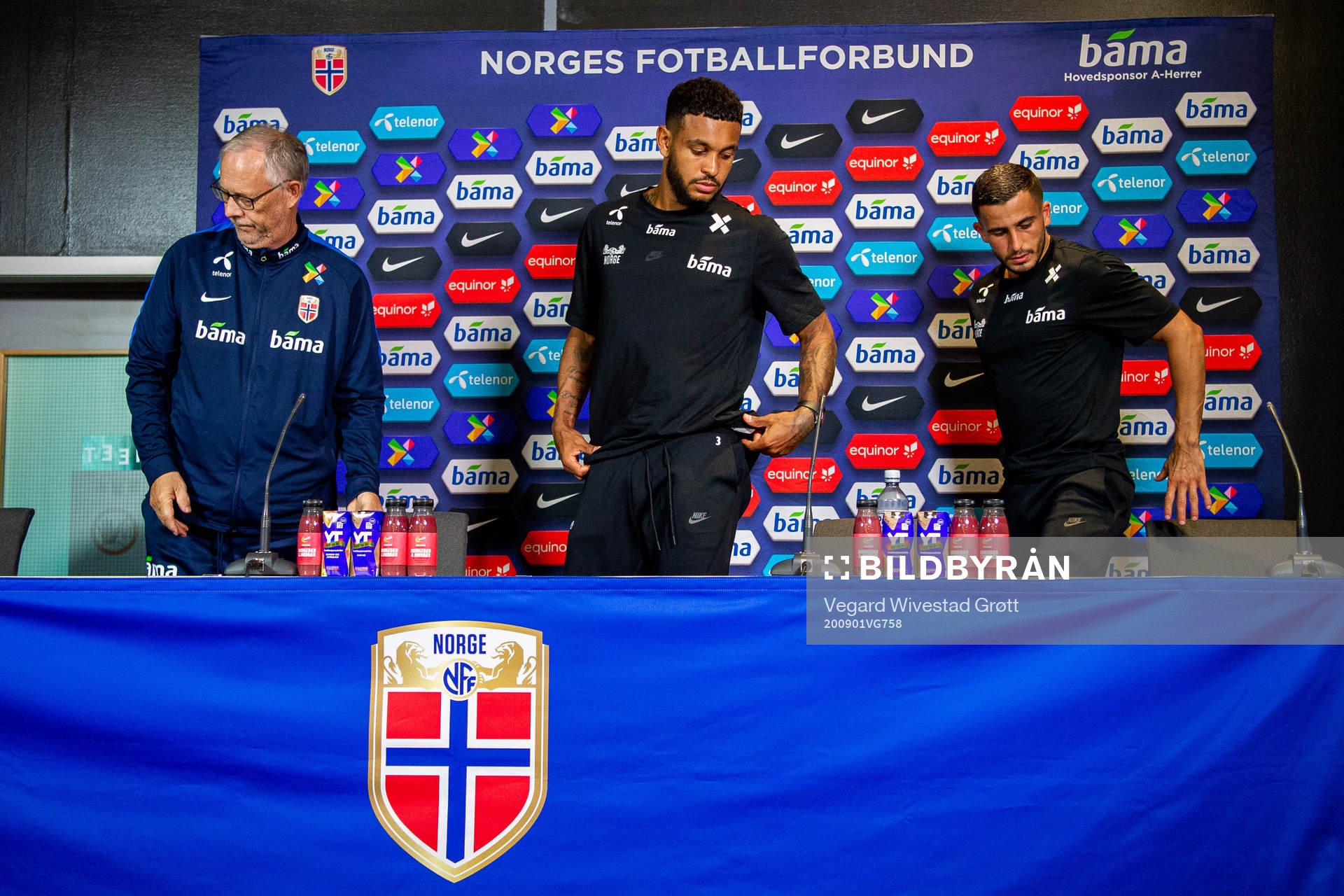 Lars Lagerbäck, head coach of Norway, Joshua King and Omar