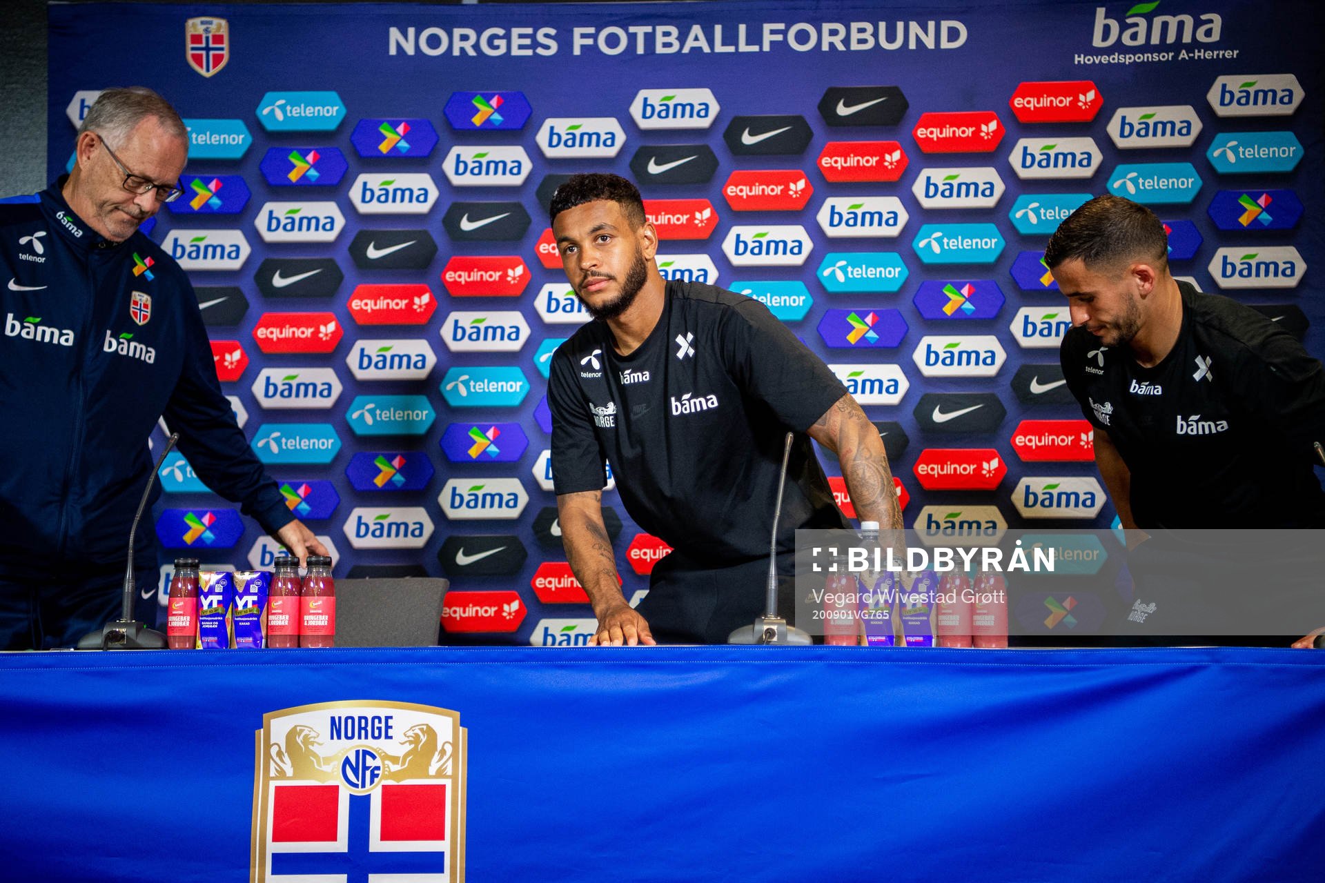 Lars Lagerbäck, head coach of Norway, Joshua King and Omar