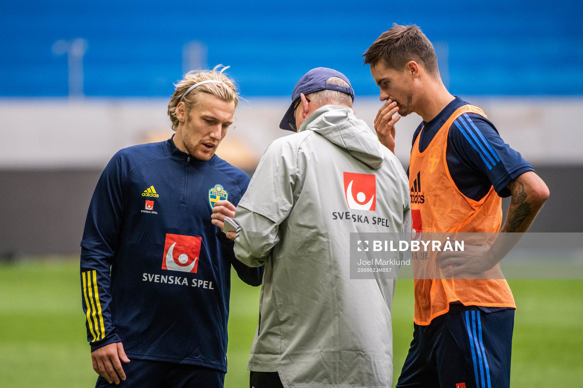 Emil Forsberg, Janne Andersson, head coach, and Mikael