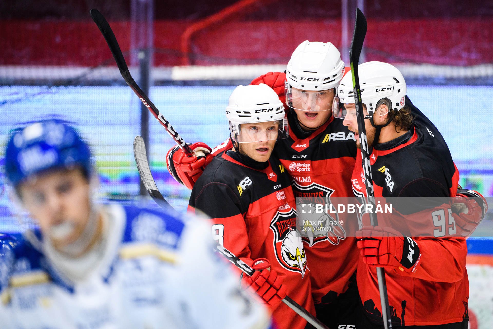Malmö Redhawks Johan Olofsson, Fredrik Händemark och Carl