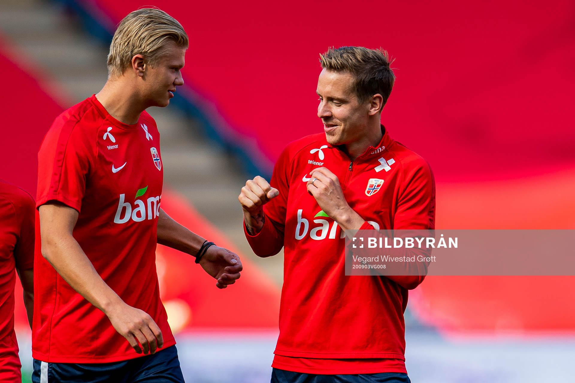 Erling Braut Haaland and Stefan Johansen of the Norwegian