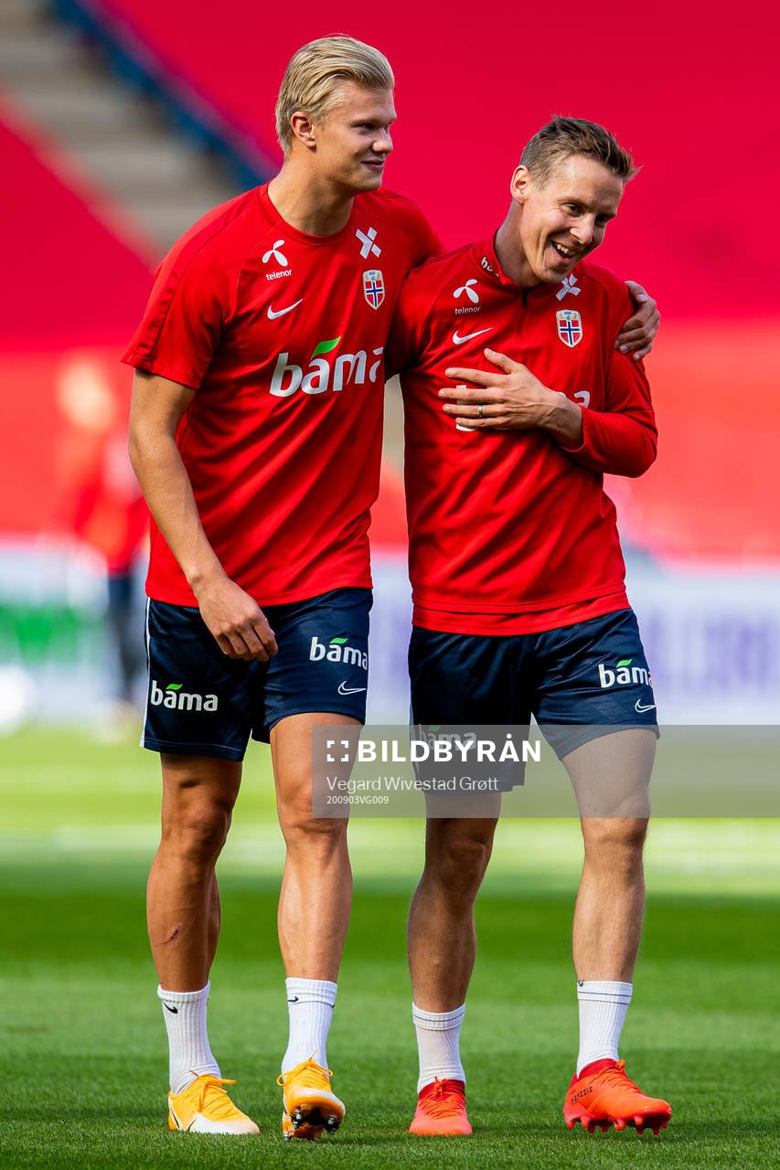 Erling Braut Haaland and Stefan Johansen of the Norwegian