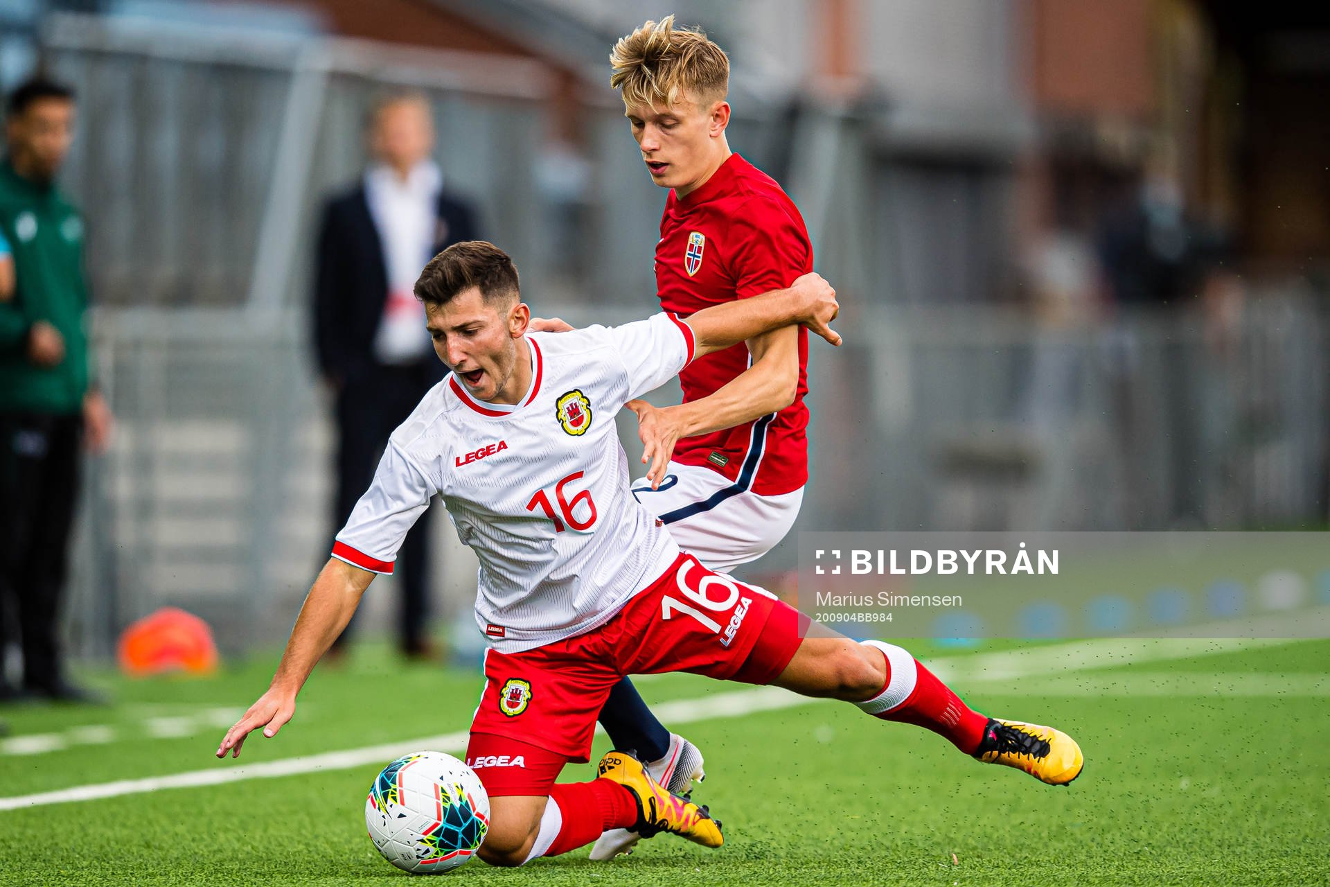 Dylan Peacock of Gibraltar and Marcus Holmgren Pedersen of