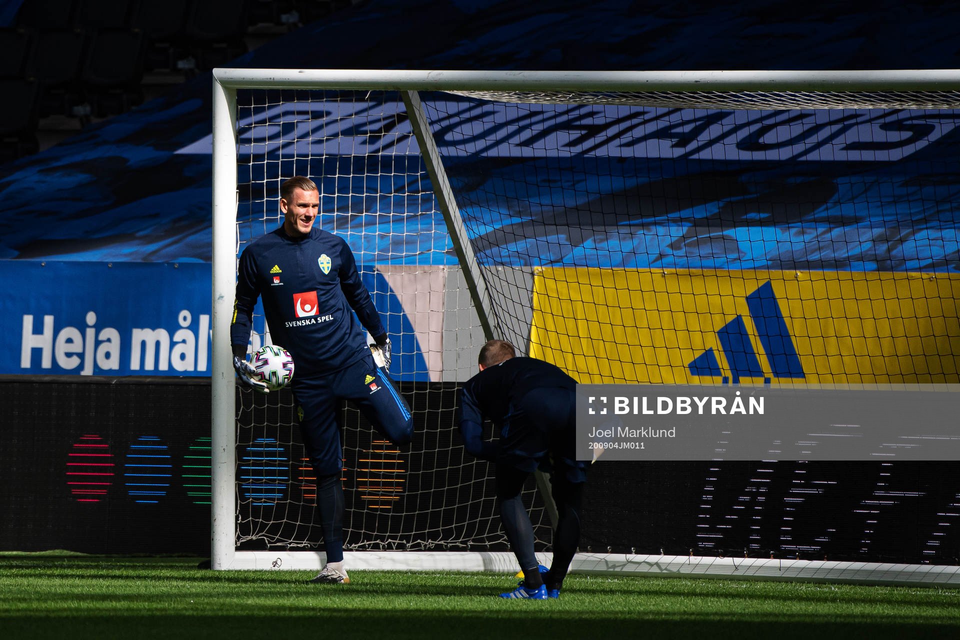 Goalkeeper Robin Olsen of the Swedish national football team during a training session on September 4, 2020 in Stockholm.