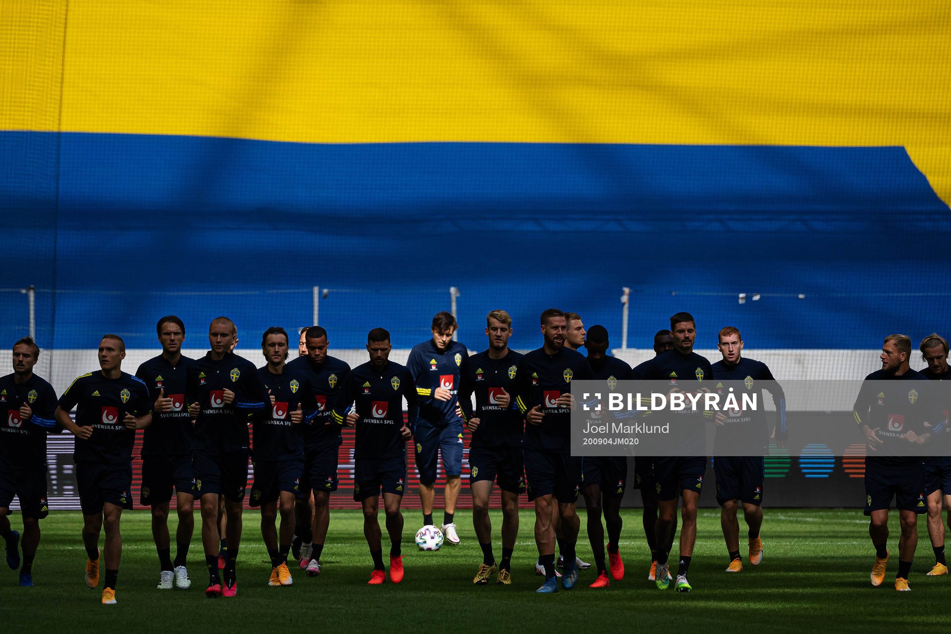 Players of the Swedish national football team warming up