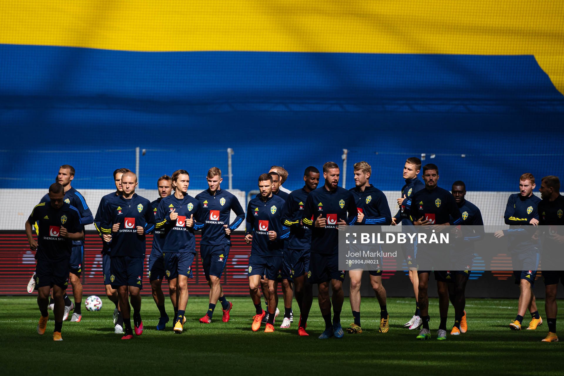 Players of the Swedish national football team warming up