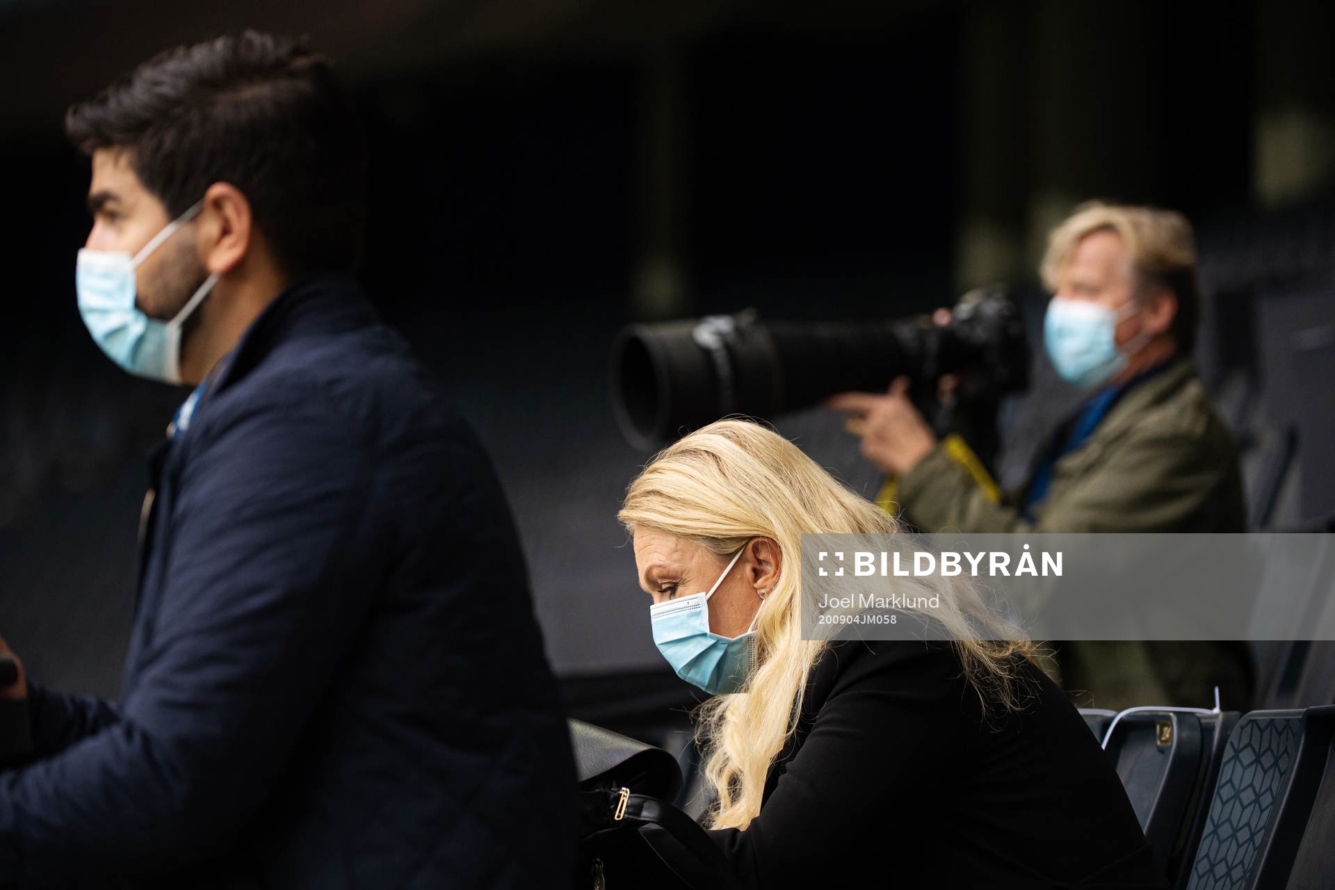 Members of media, including Jane Björck of SVT, wearing