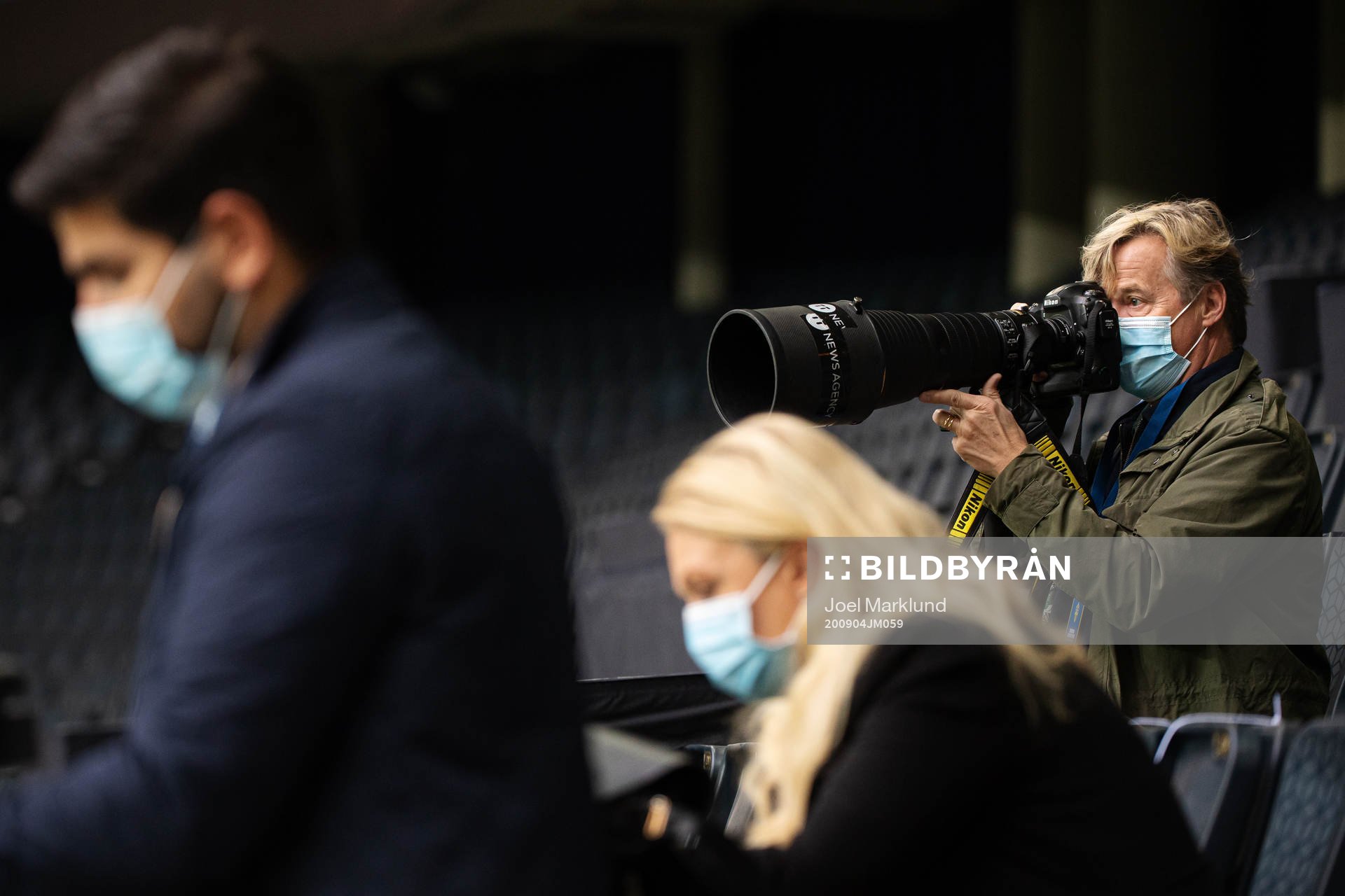 Members of media, including Jonas Ekströmer of TT, wearing