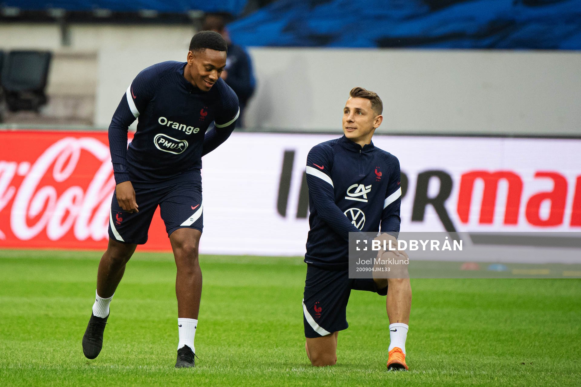 Anthony Martial and Lucas Digne of the French national
