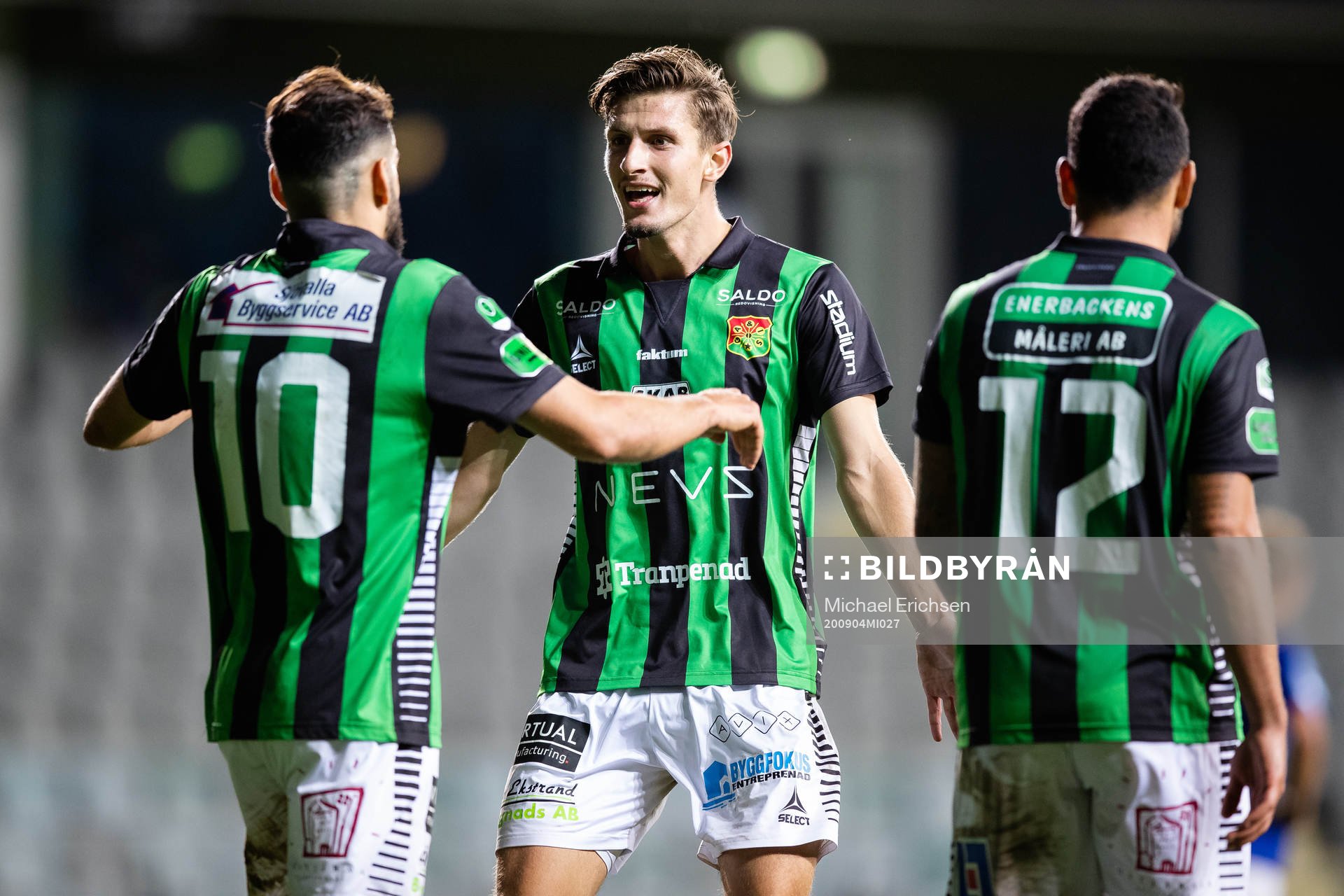 GAIS Mervan Celik jublar ihop med Adnan Maric efter sitt 2-0 mål under fotbollsmatchen i Superettan mellan GAIS och Trelleborg den 4 september 2020 i Göteborg.