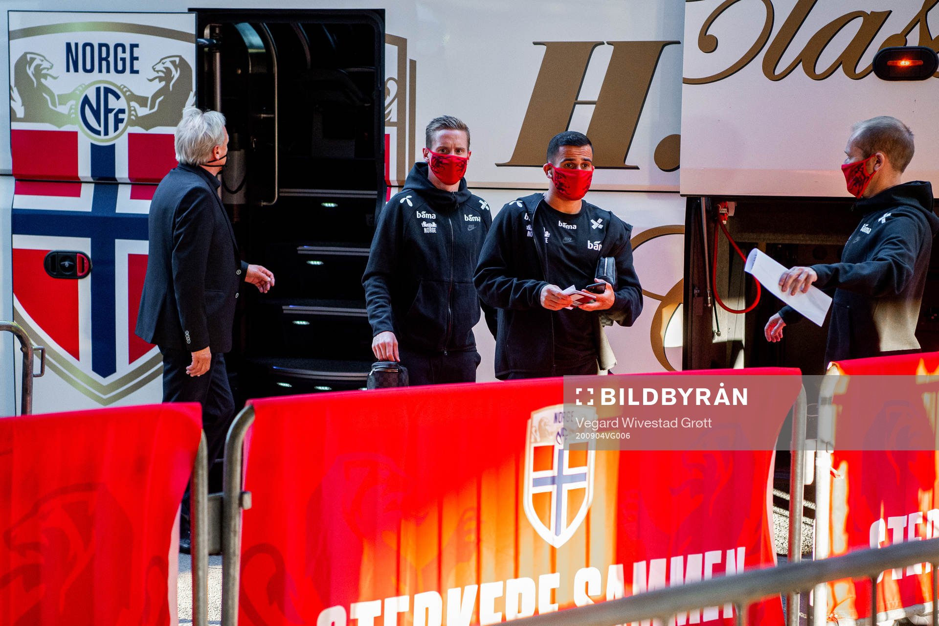 Stefan Johansen and Omar Elabdellaoui of Norway arrive