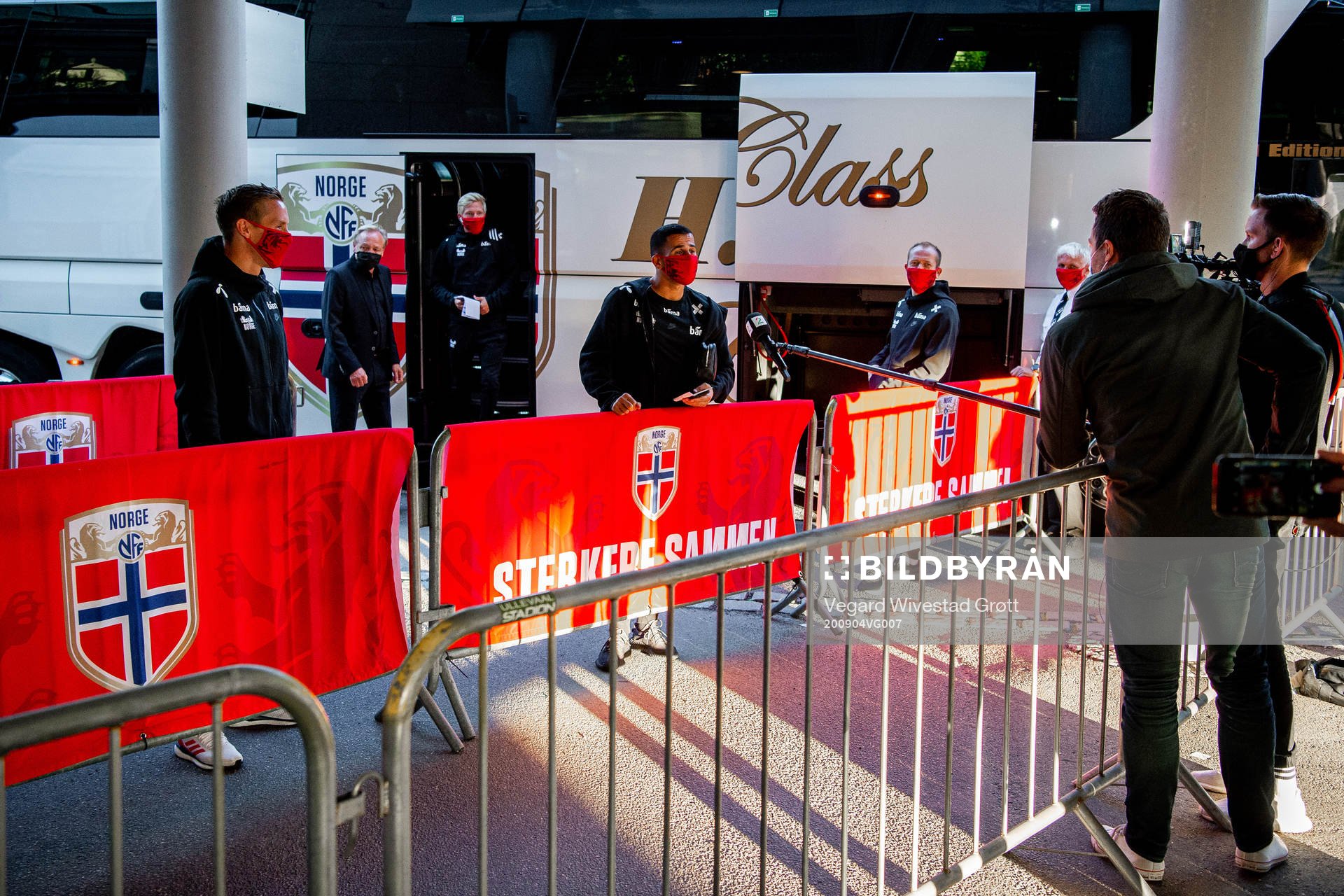 Stefan Johansen and Omar Elabdellaoui of Norway arrive