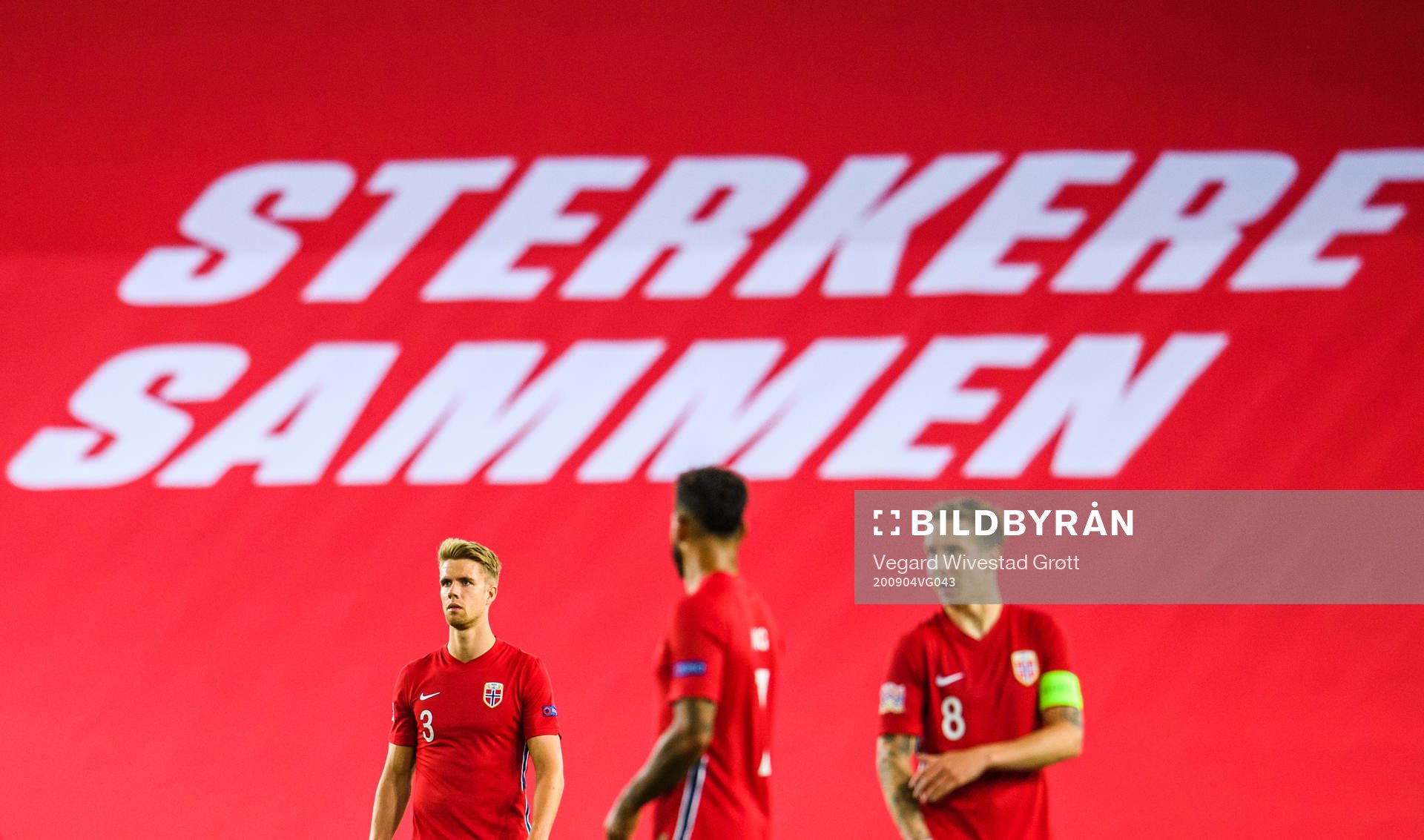 Kristoffer Ajer, Joshua King and Stefan Johansen of Norway