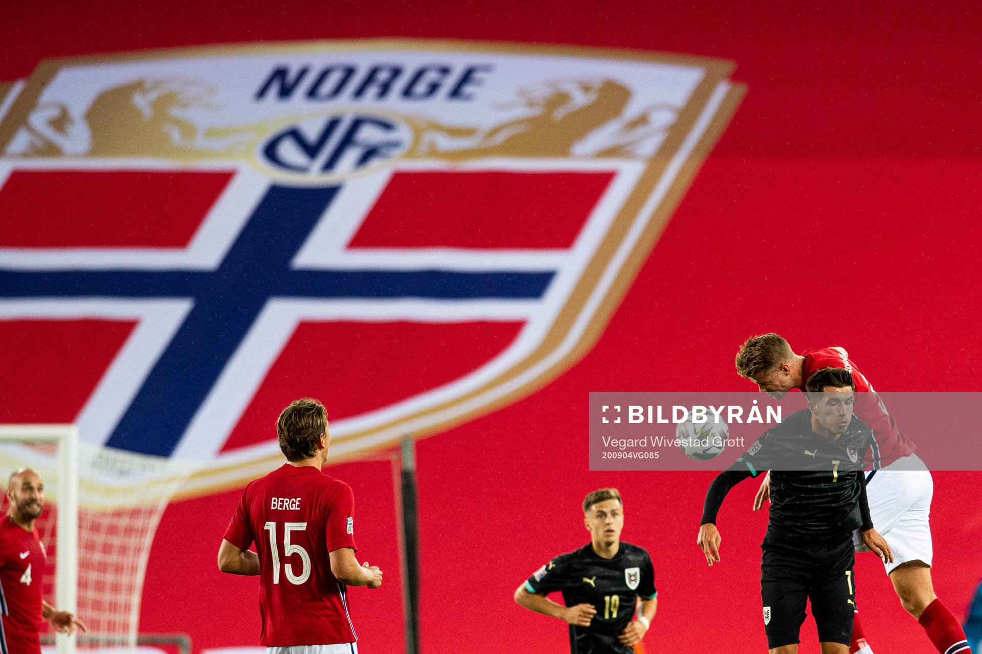 Adrian Grbic of Austria and Kristoffer Ajer of Norway during the UEFA Nations League football match between Norway and Austria on September 4, 2020 in Oslo.