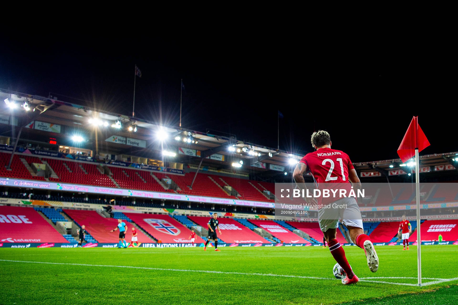 Mathias Normann of Norway takes a corner kick