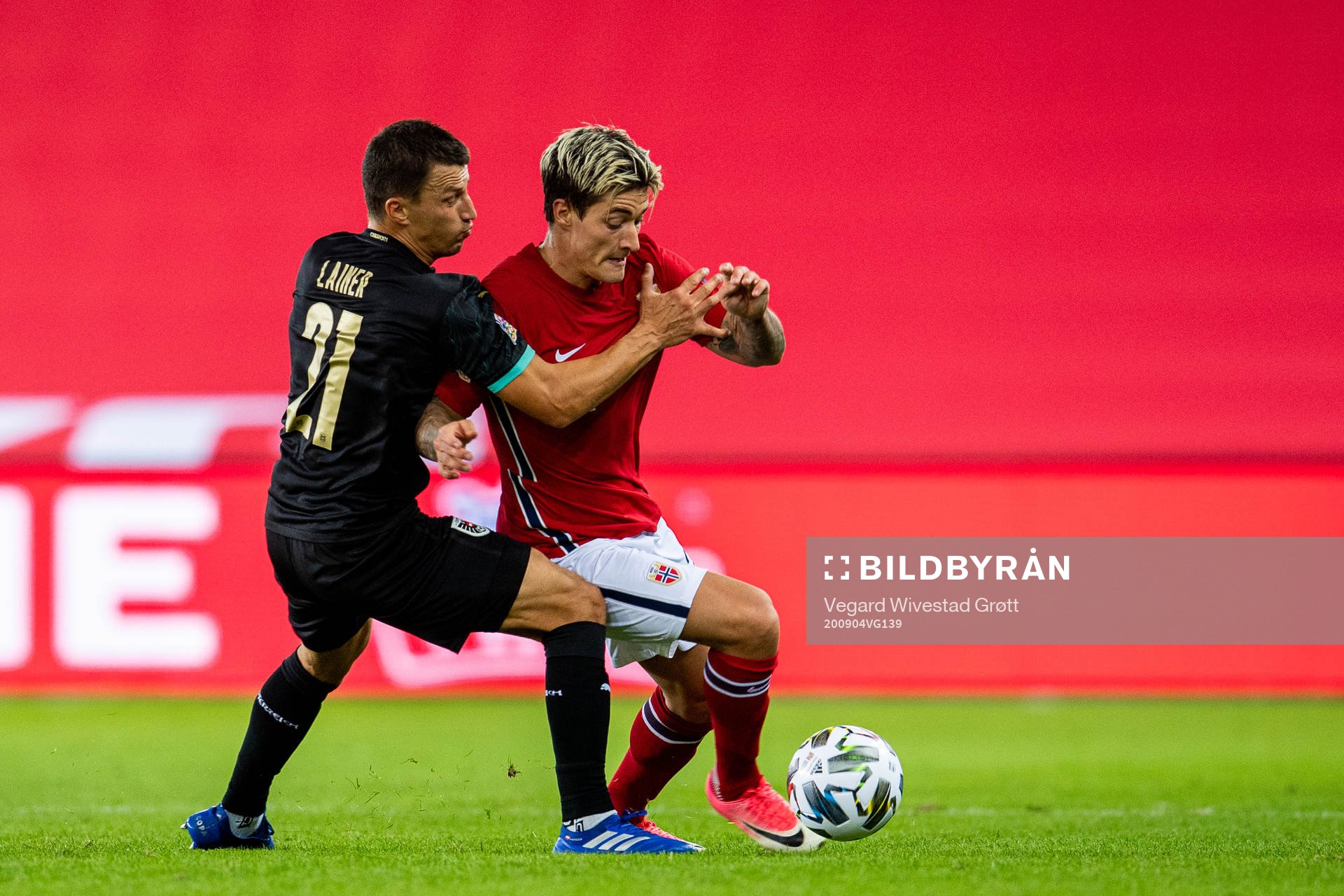 Stefan Lainer of Austria and Mathias Normann of Norway