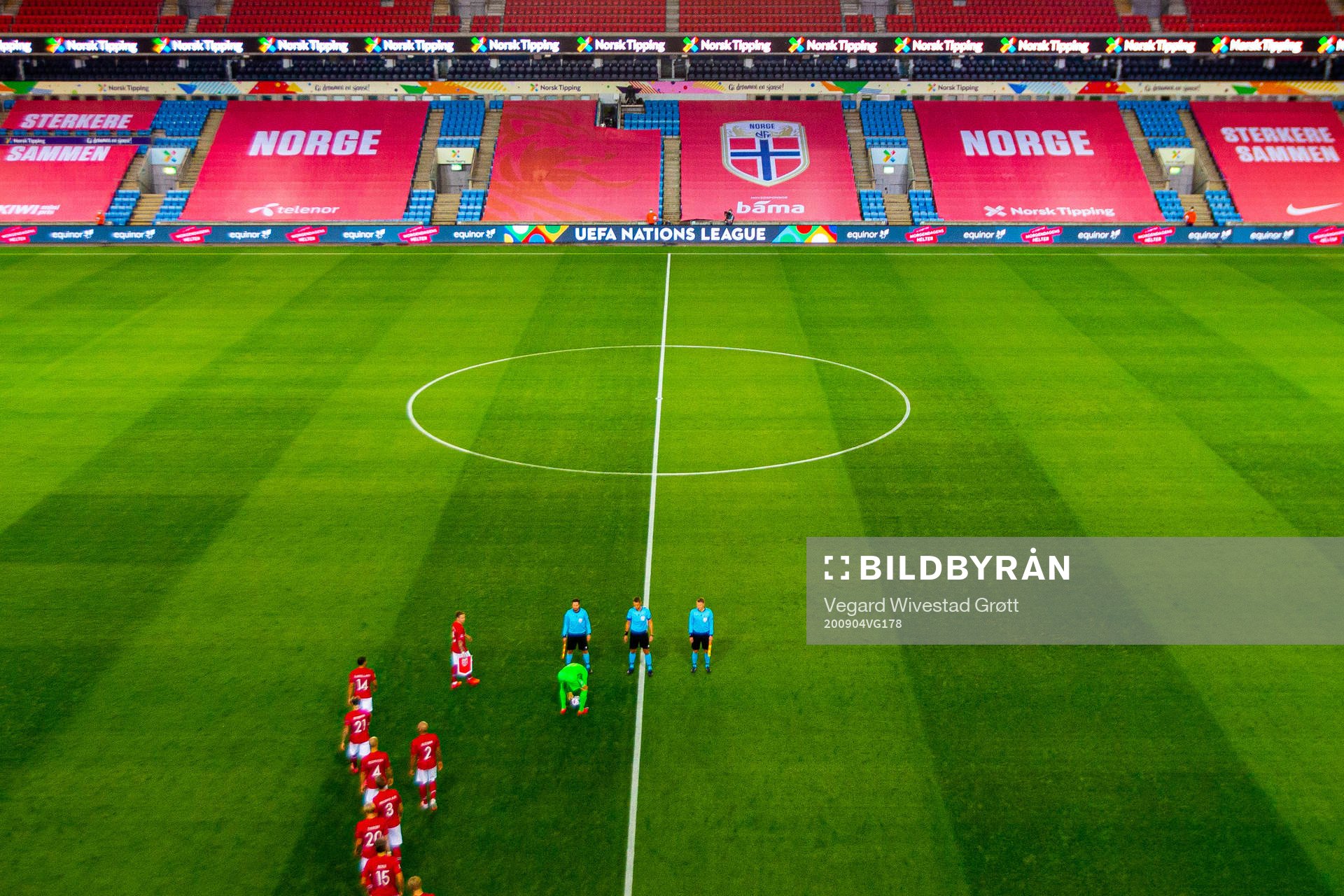 General view of an empty Ullevaal stadion as the players of
