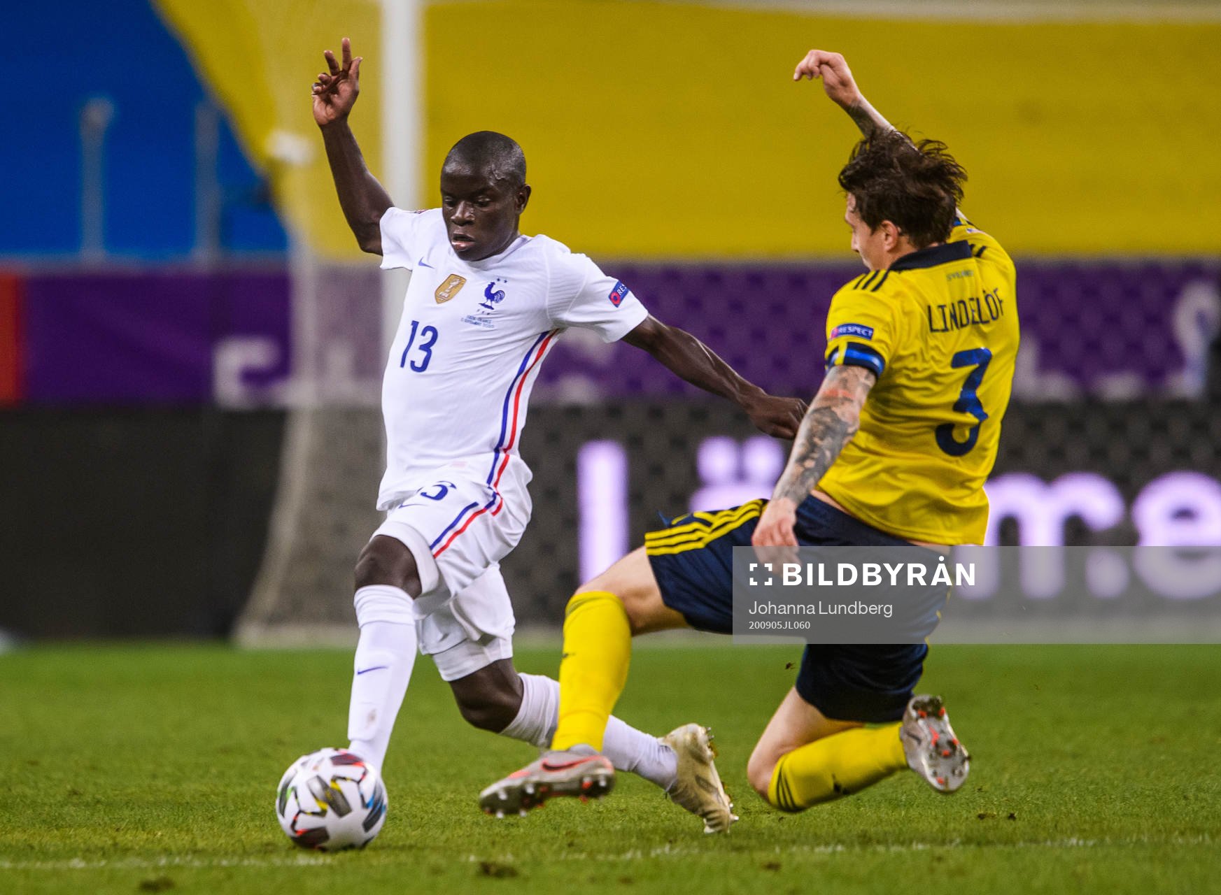 N'Golo Kanté of France and Victor Nilsson Lindelöf of