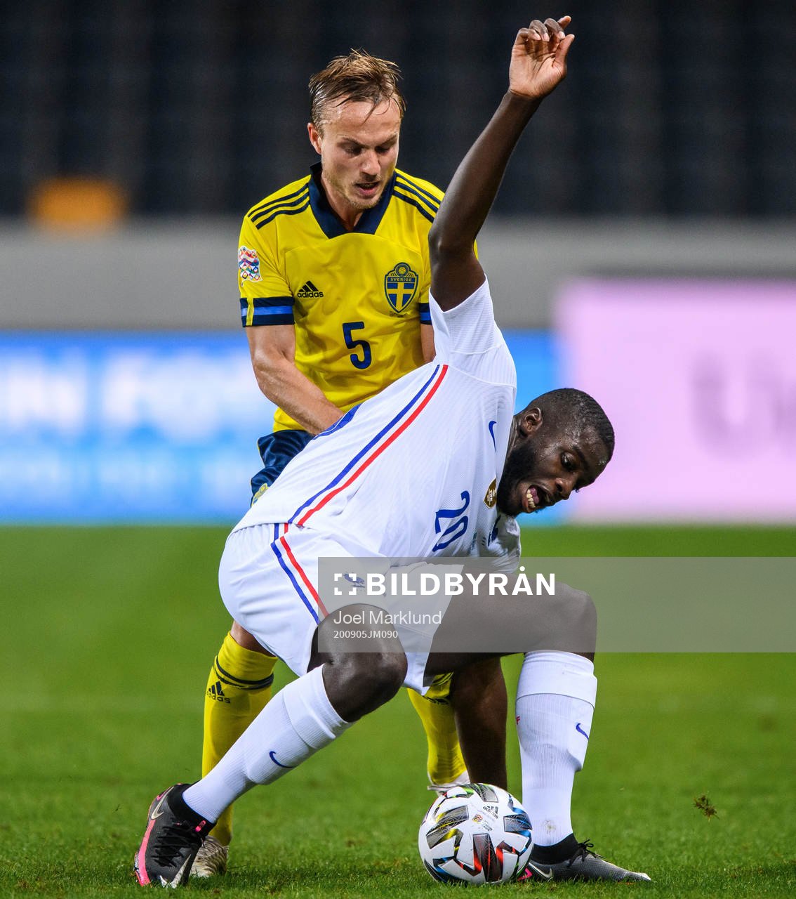 Pierre Bengtsson of Sweden and Dayot Upamecano of France
