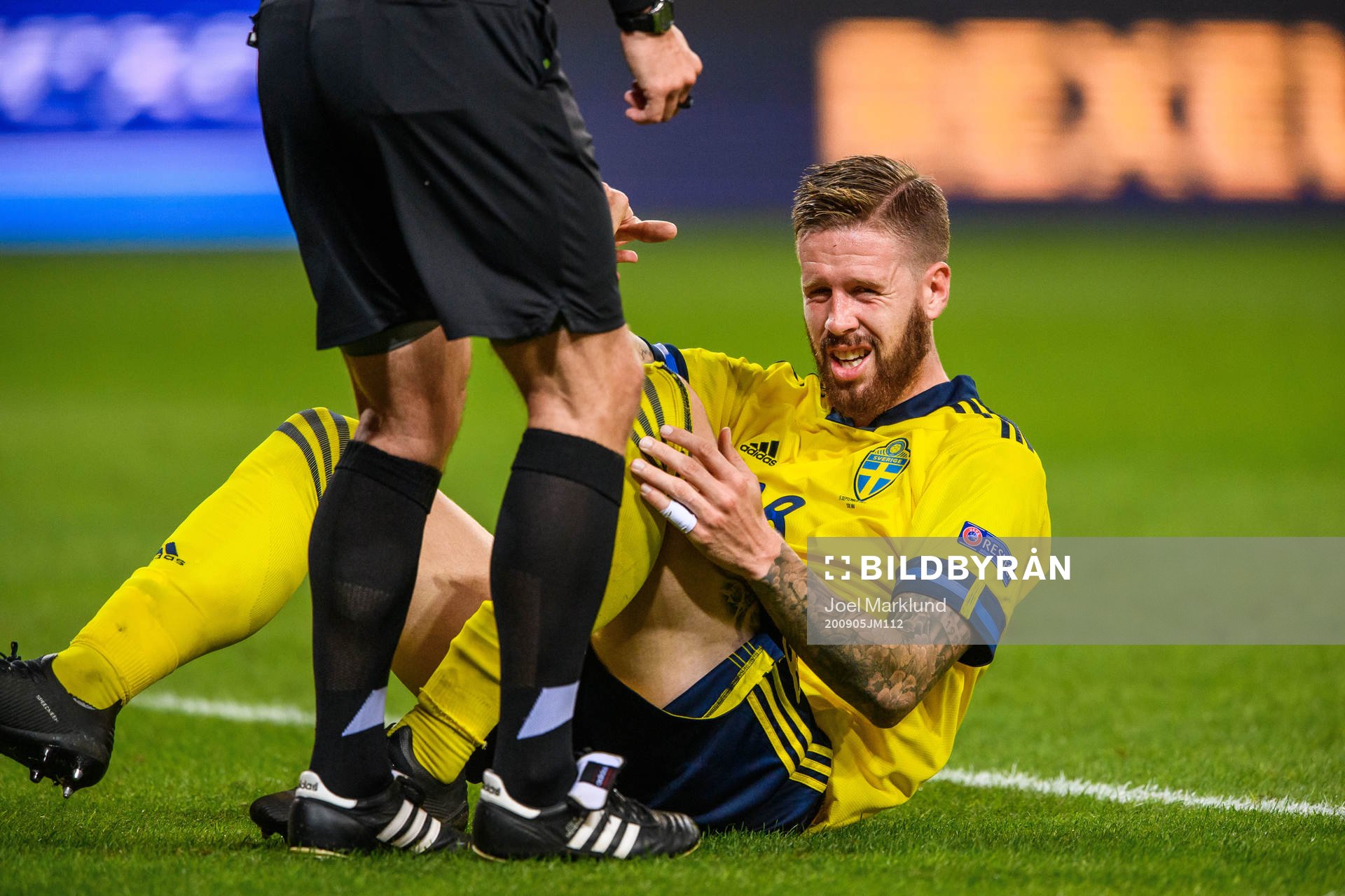 Pontus Jansson of Sweden in pain