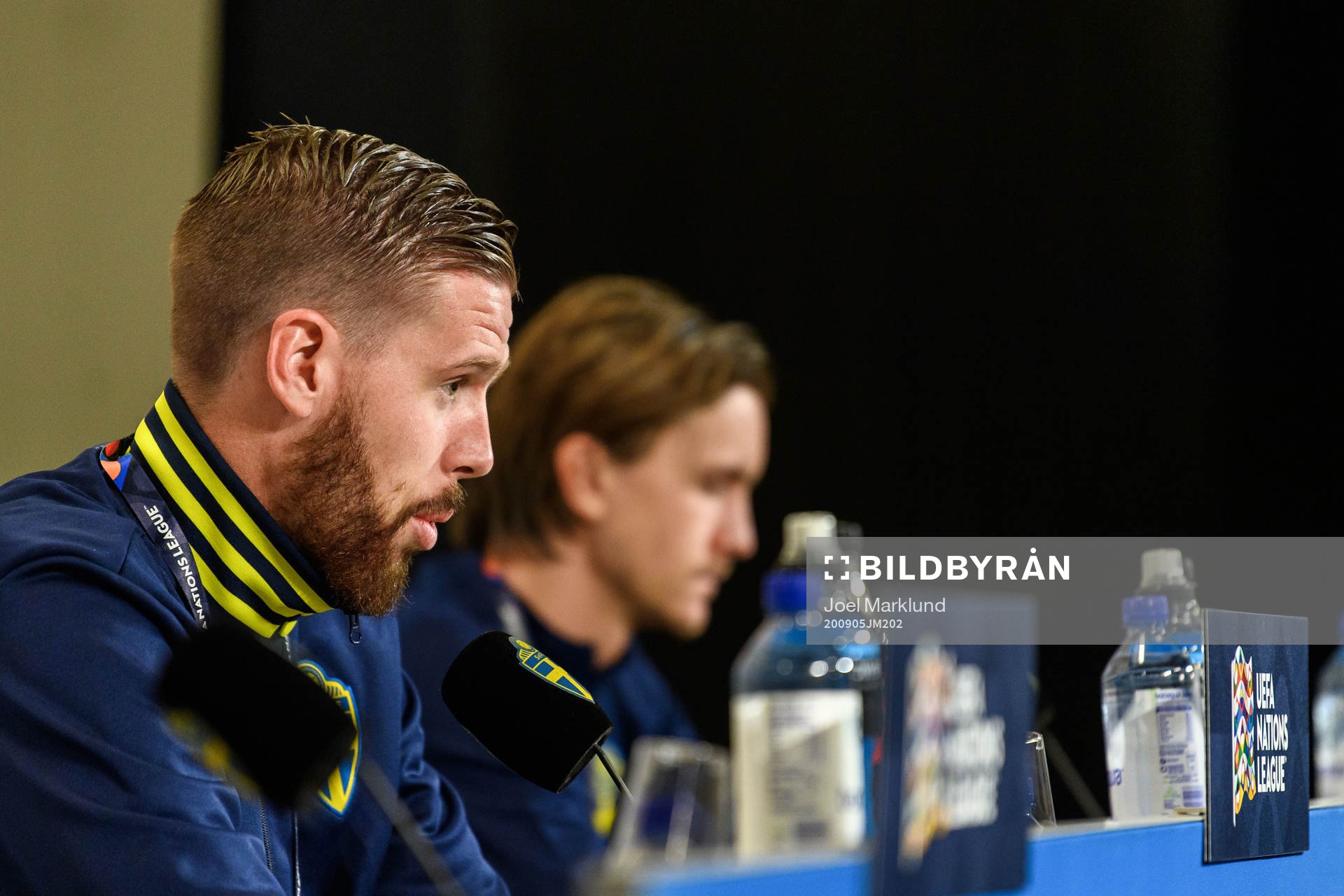Pontus Jansson and Kristoffer Olsson of Sweden at a press