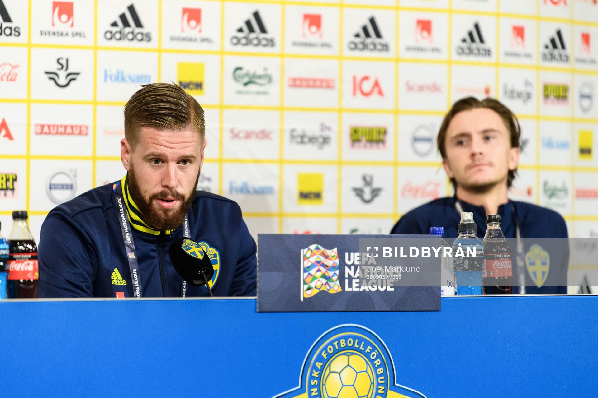 Pontus Jansson and Kristoffer Olsson of Sweden at a press