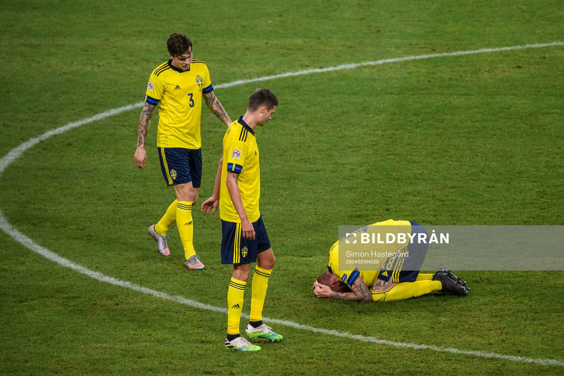 Pontus Jansson of Sweden in pain