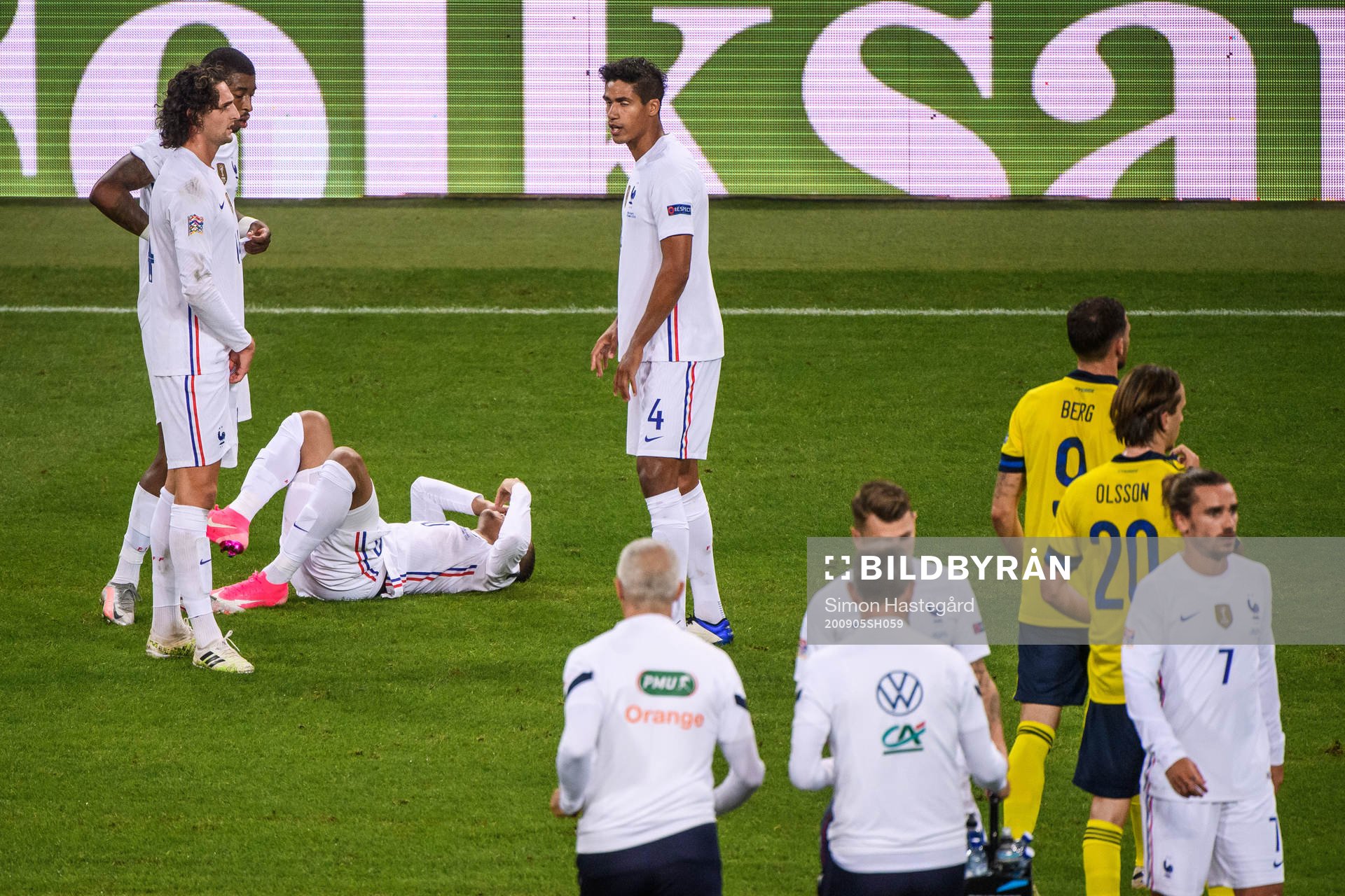 Kylian Mbappé of France in pain